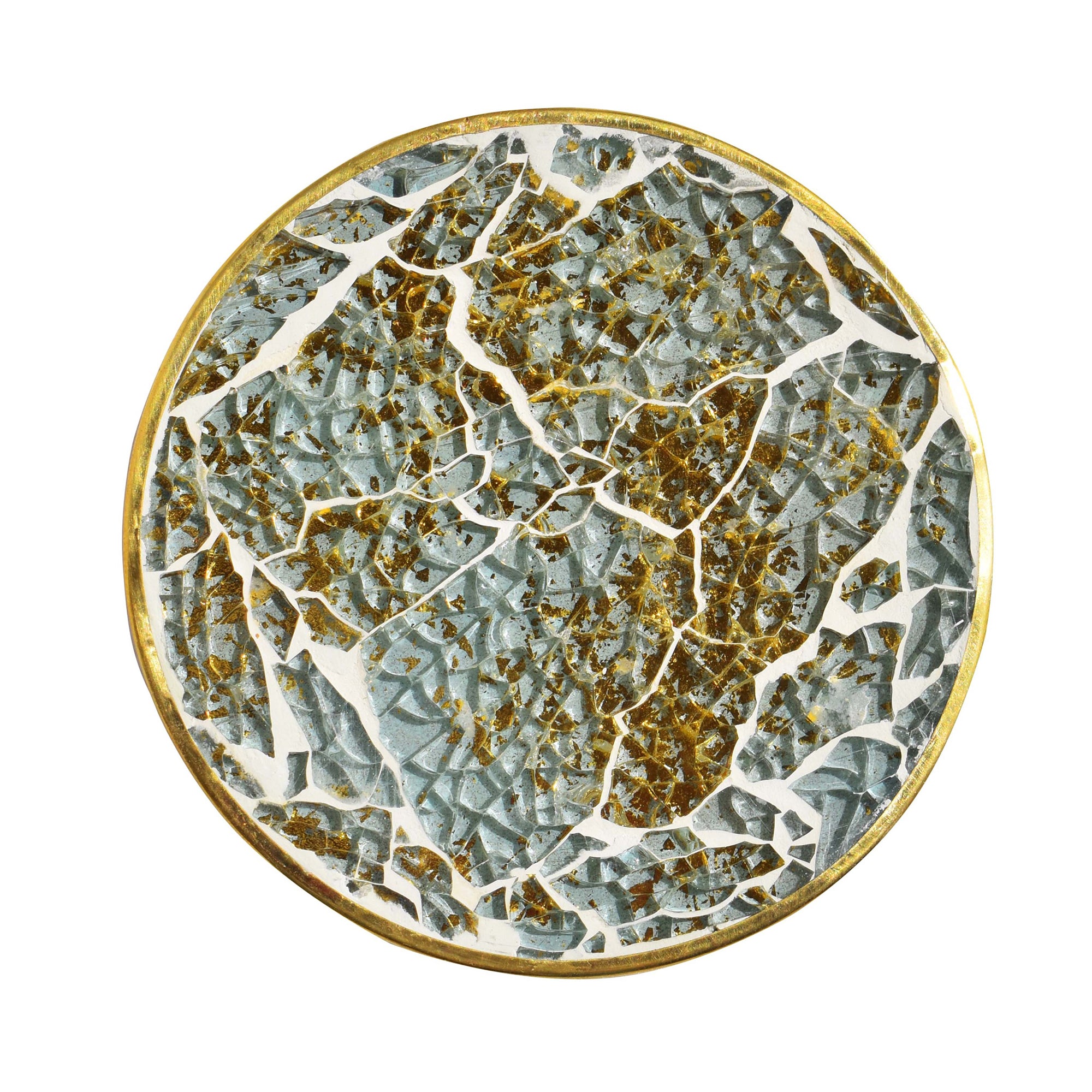 Wooden Mosaic Coaster(Turqoise and Gold Glass and Resin)