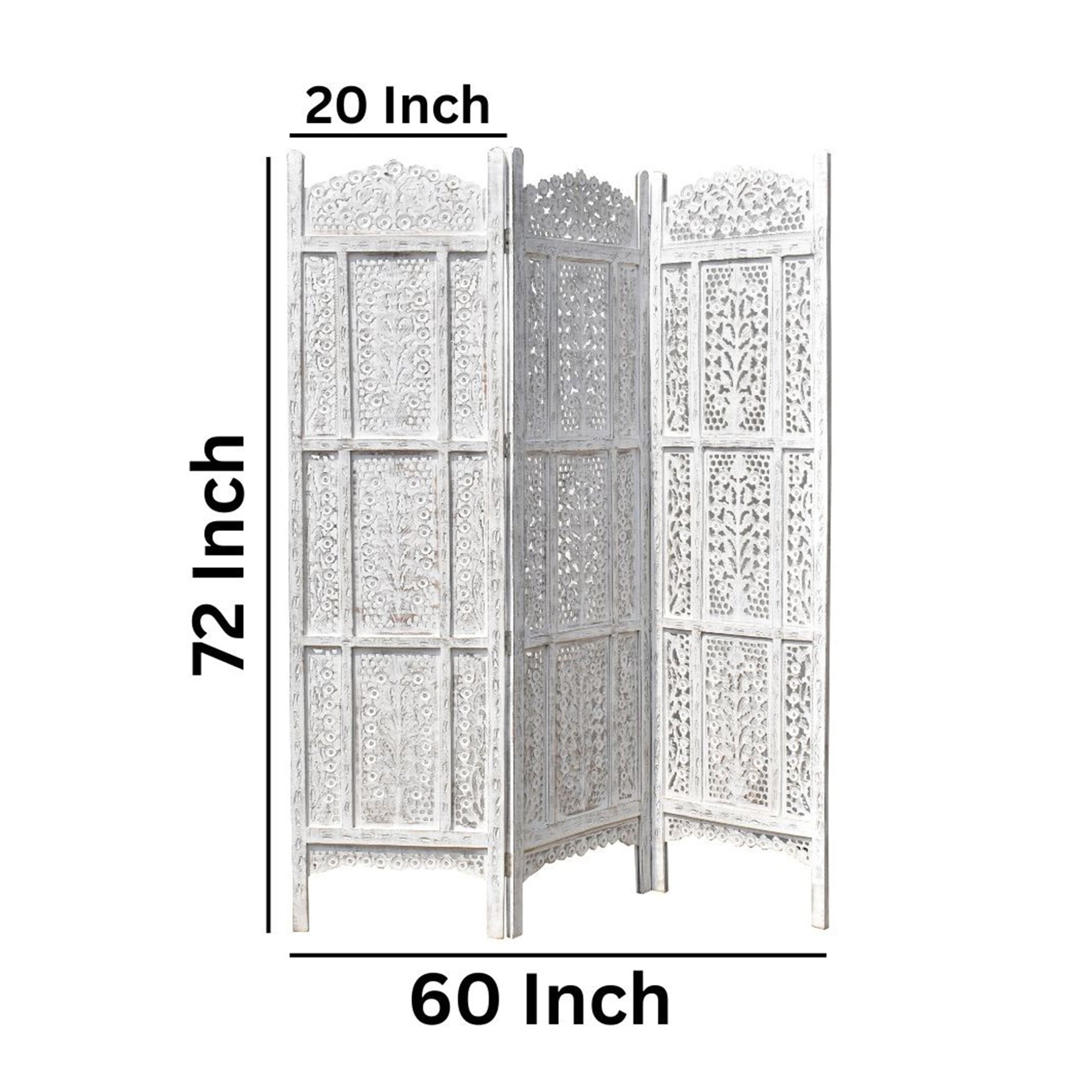 Wooden Antique White Partition Screen | Handcrafted Room Divider with Elegant Design