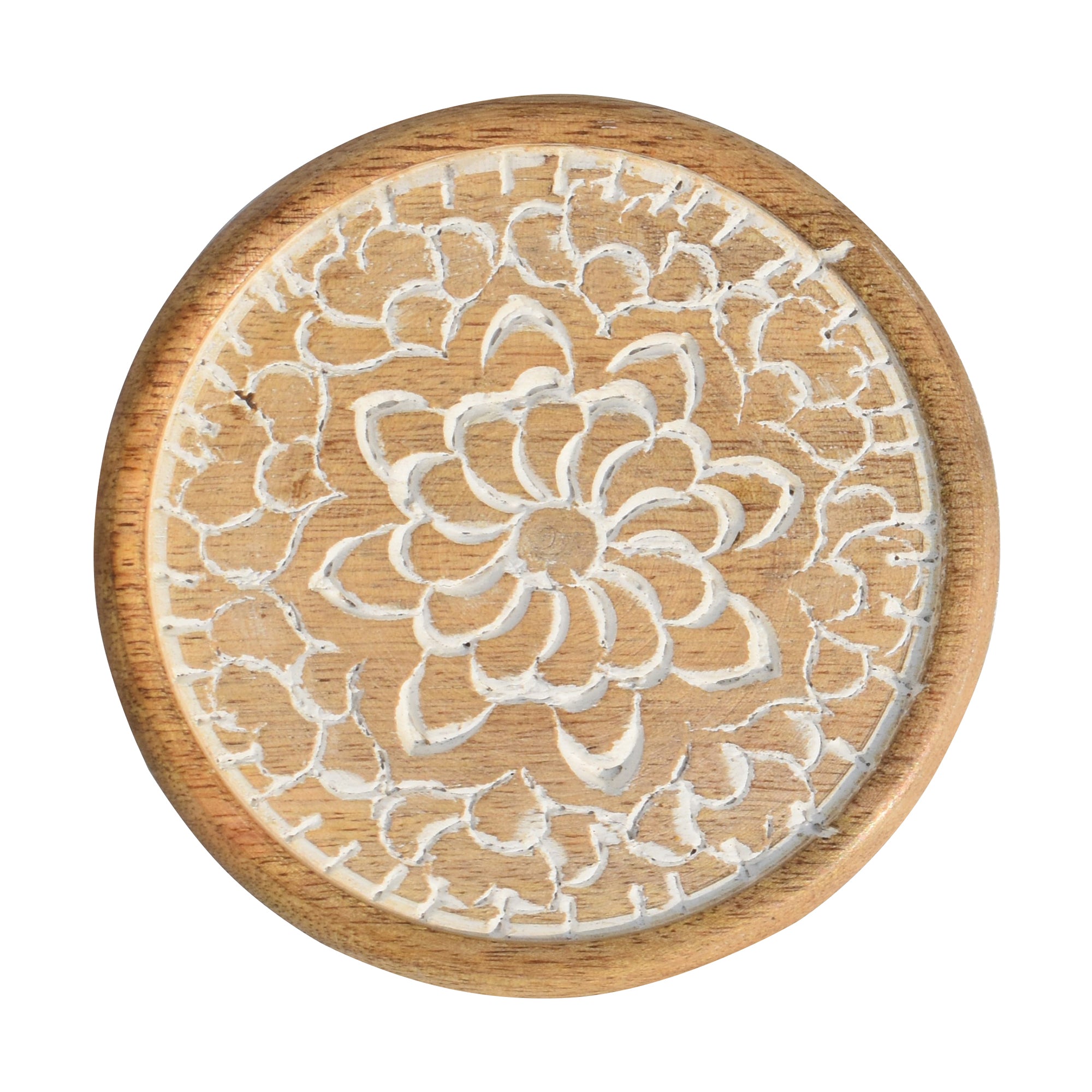 Floral Round Wooden Carved Coasters