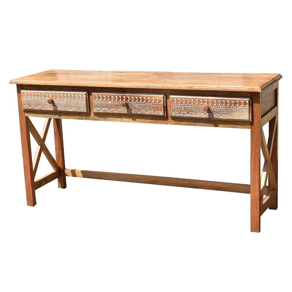 Wooden Carved Console Table with Drawers Handcrafted Design
