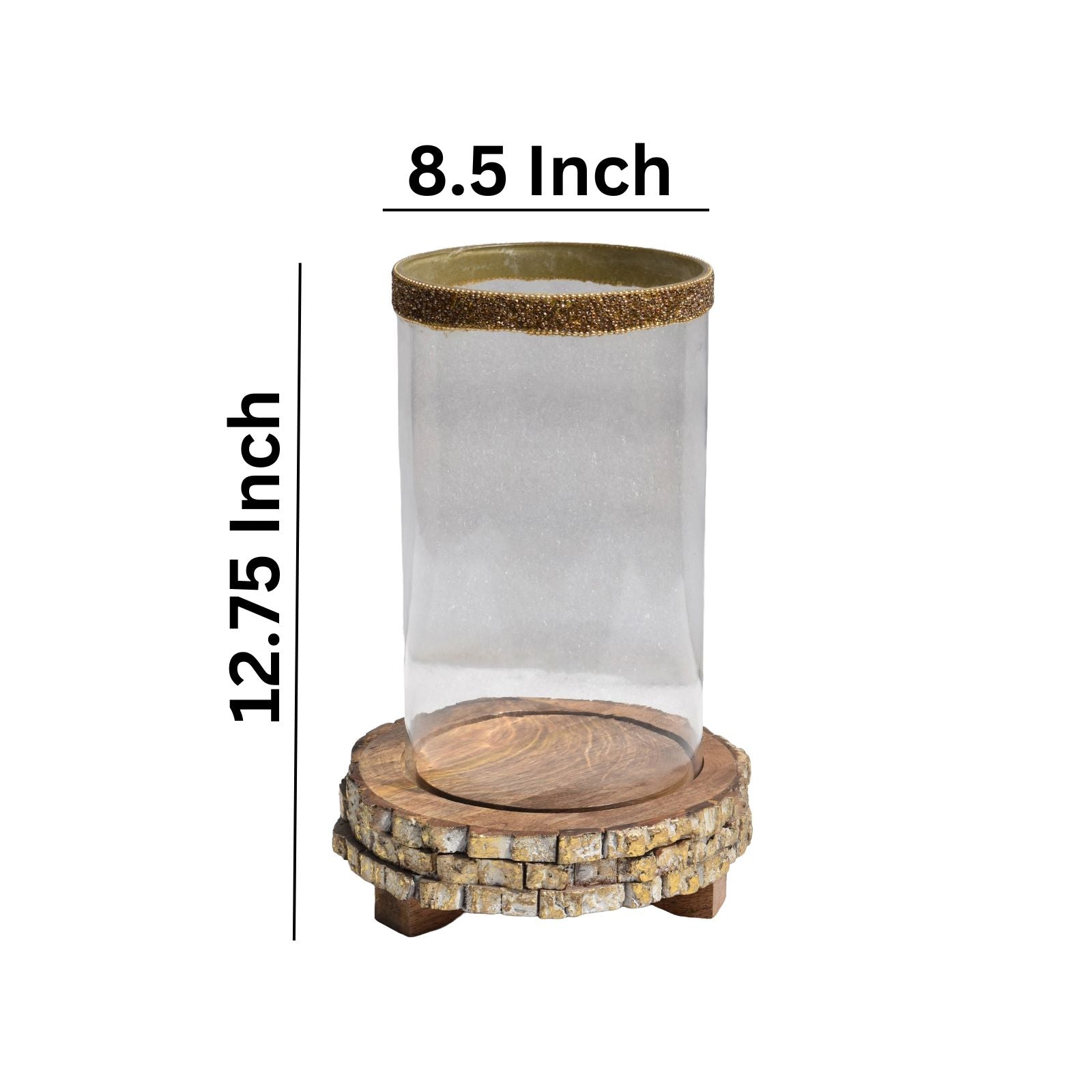 Wooden Board Candle Holder with Hurricane Glass | Rustic Home Decor Accent