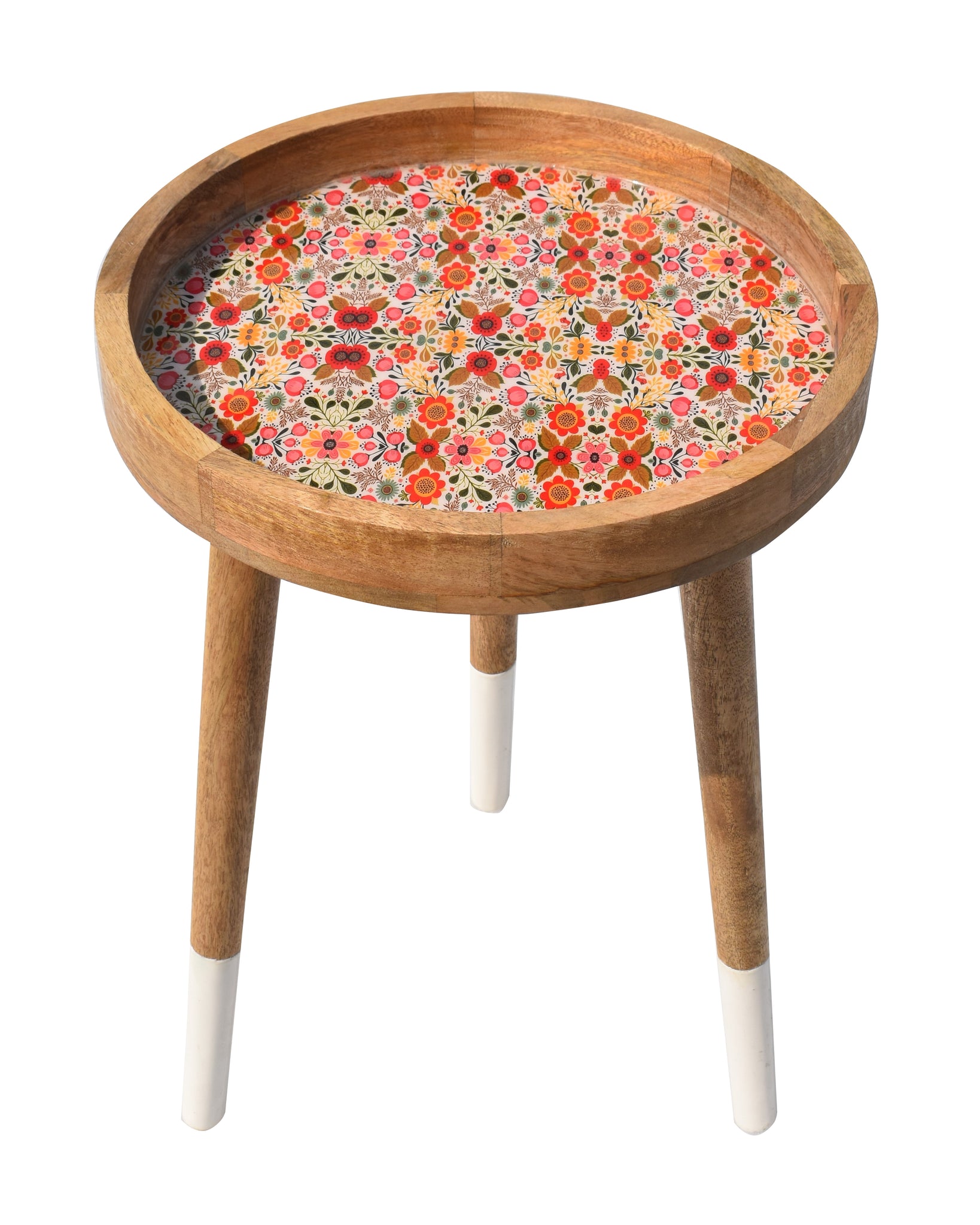 Floral Decal work Round Side Wooden Table