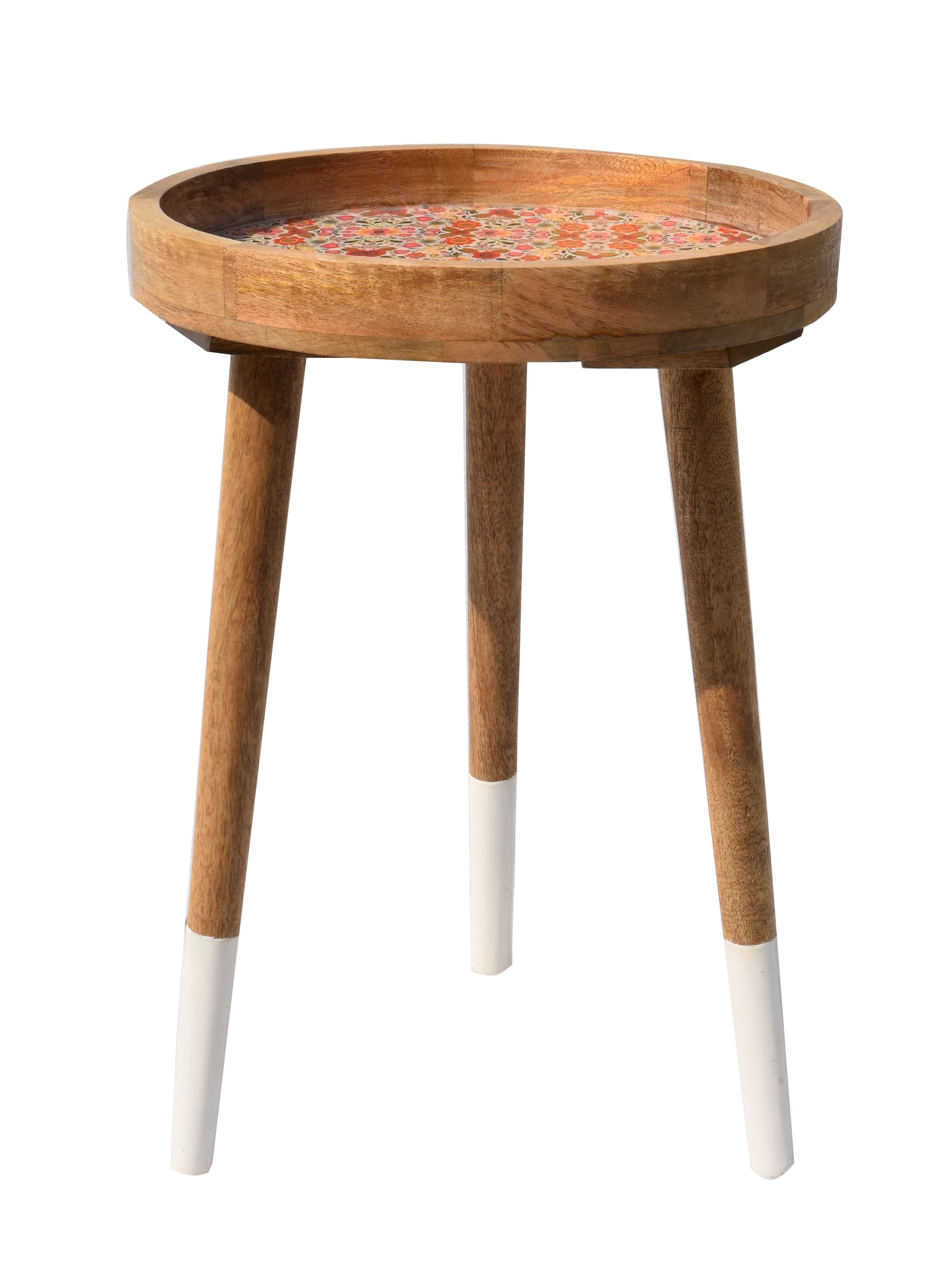 Floral Decal work Round Side Wooden Table