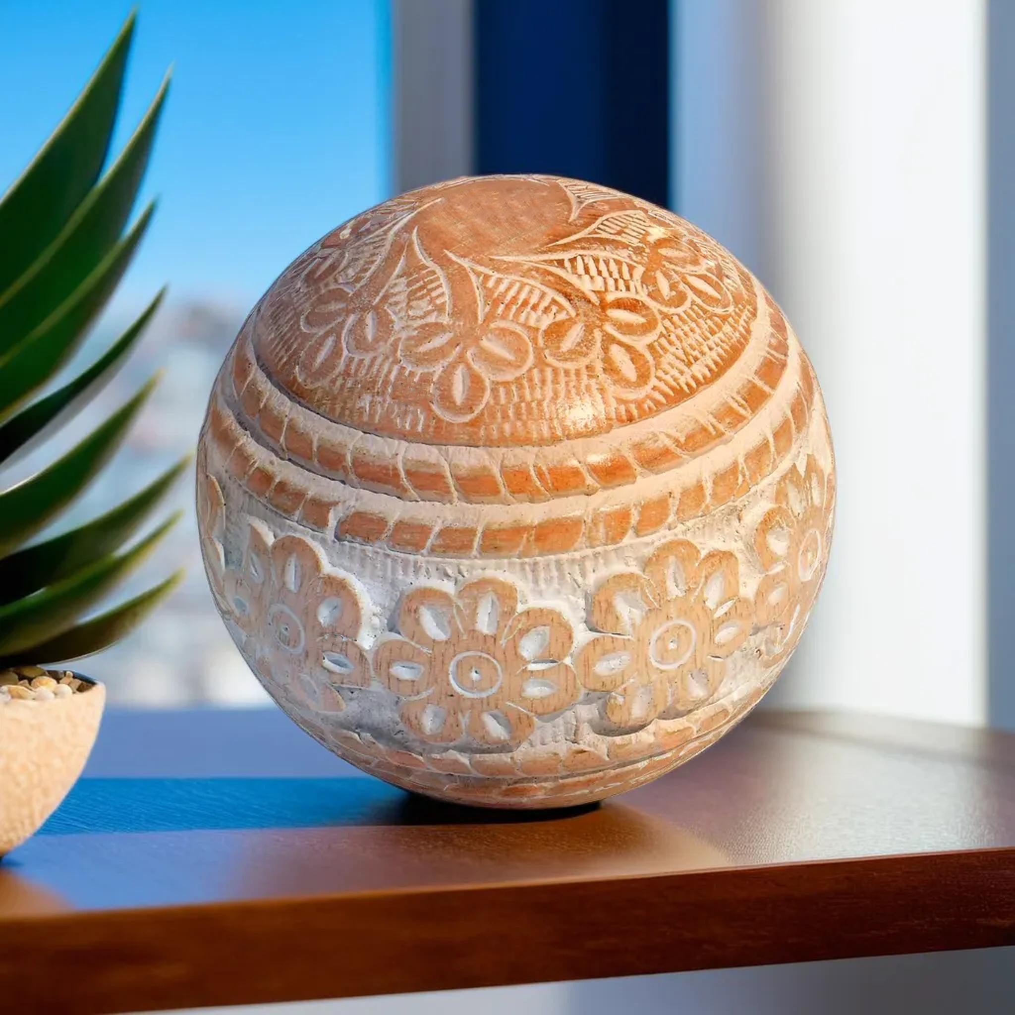 White Antique Mango Wooden Orbs | 10x10 CM | Decorative Gift