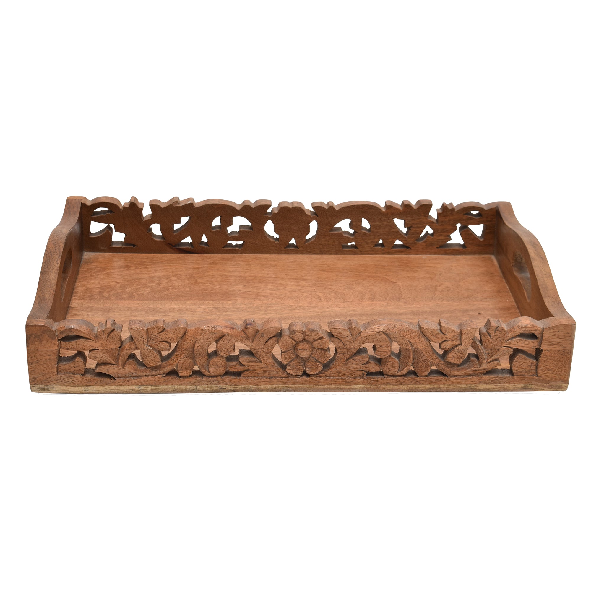 Antique carved dark Wooden Tray S/2