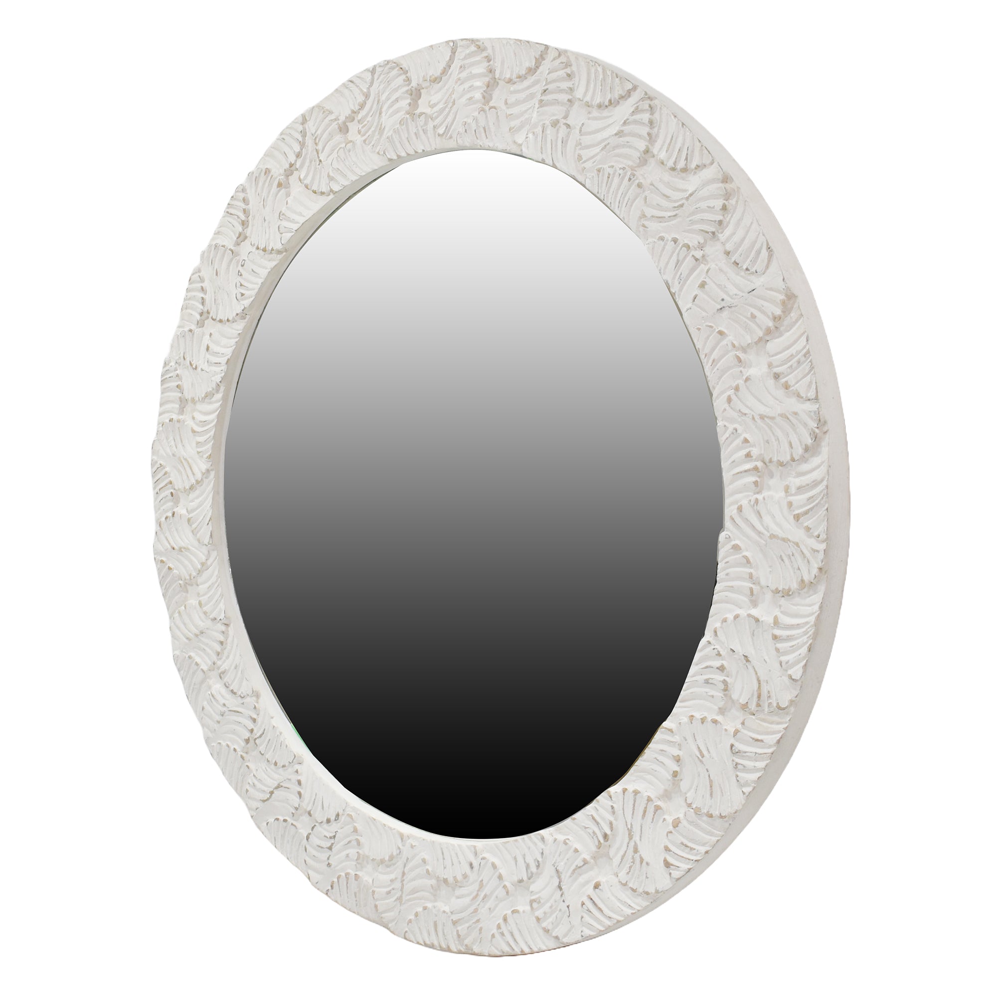 Wooden Handcarved Wall Mirror 36x36 Inches | White Antique Finish | Elegant Home Decor