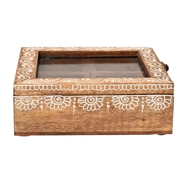 Handcrafted, Wooden Spice Box with Heena Painting (GD2300)