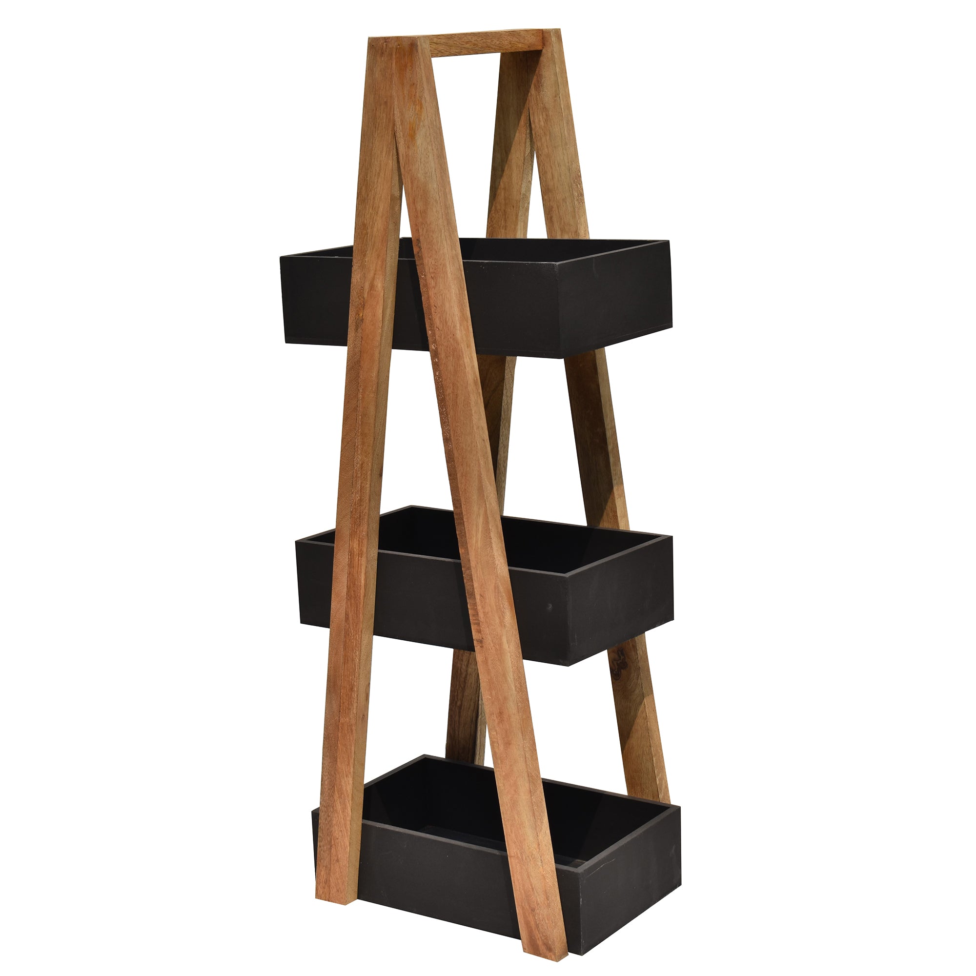 Triangular black 3 Tiers Wooden Storage Organizer Slim Rack Shelf