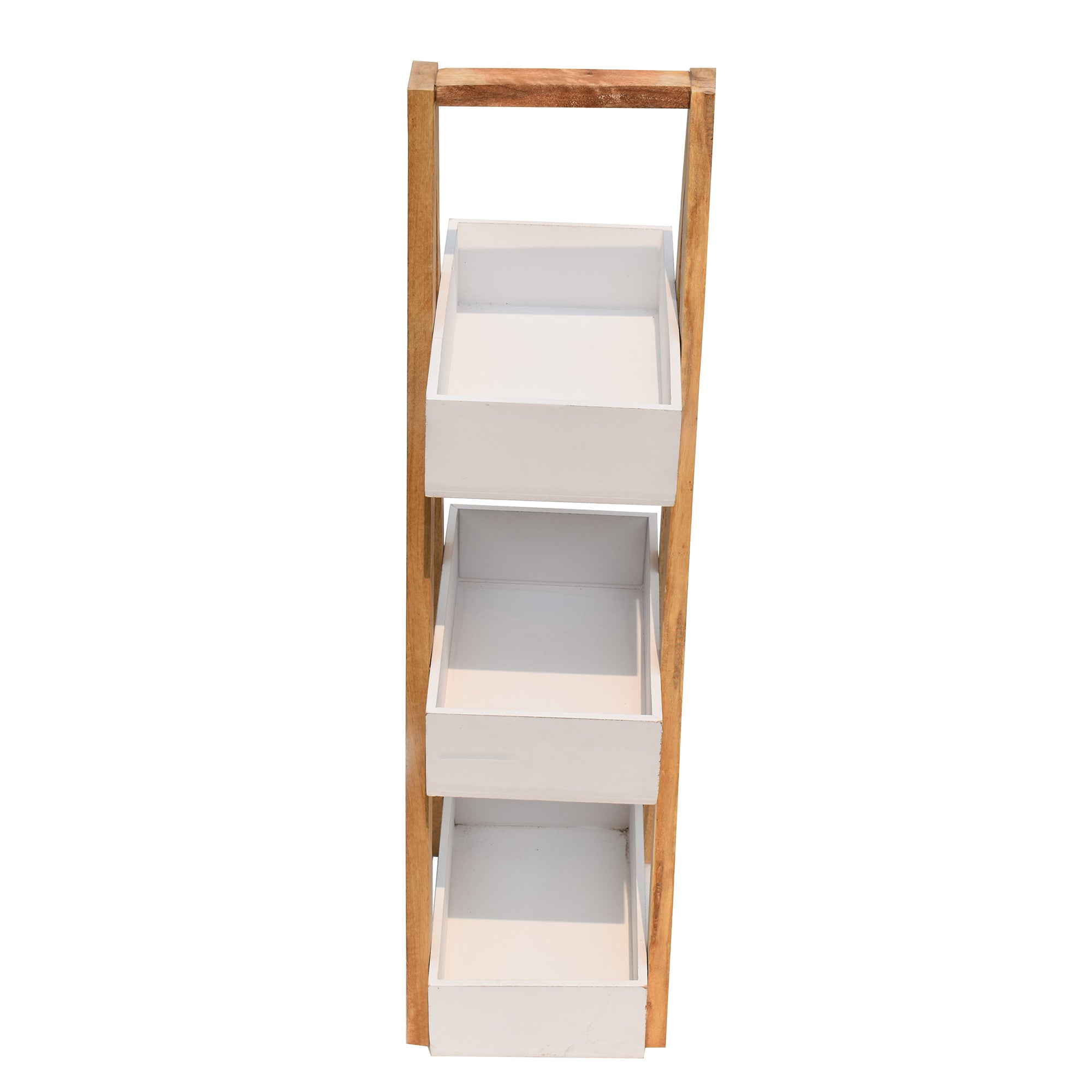 Triangular white 3 Tiers Wooden Storage Organizer Slim Rack Shelf