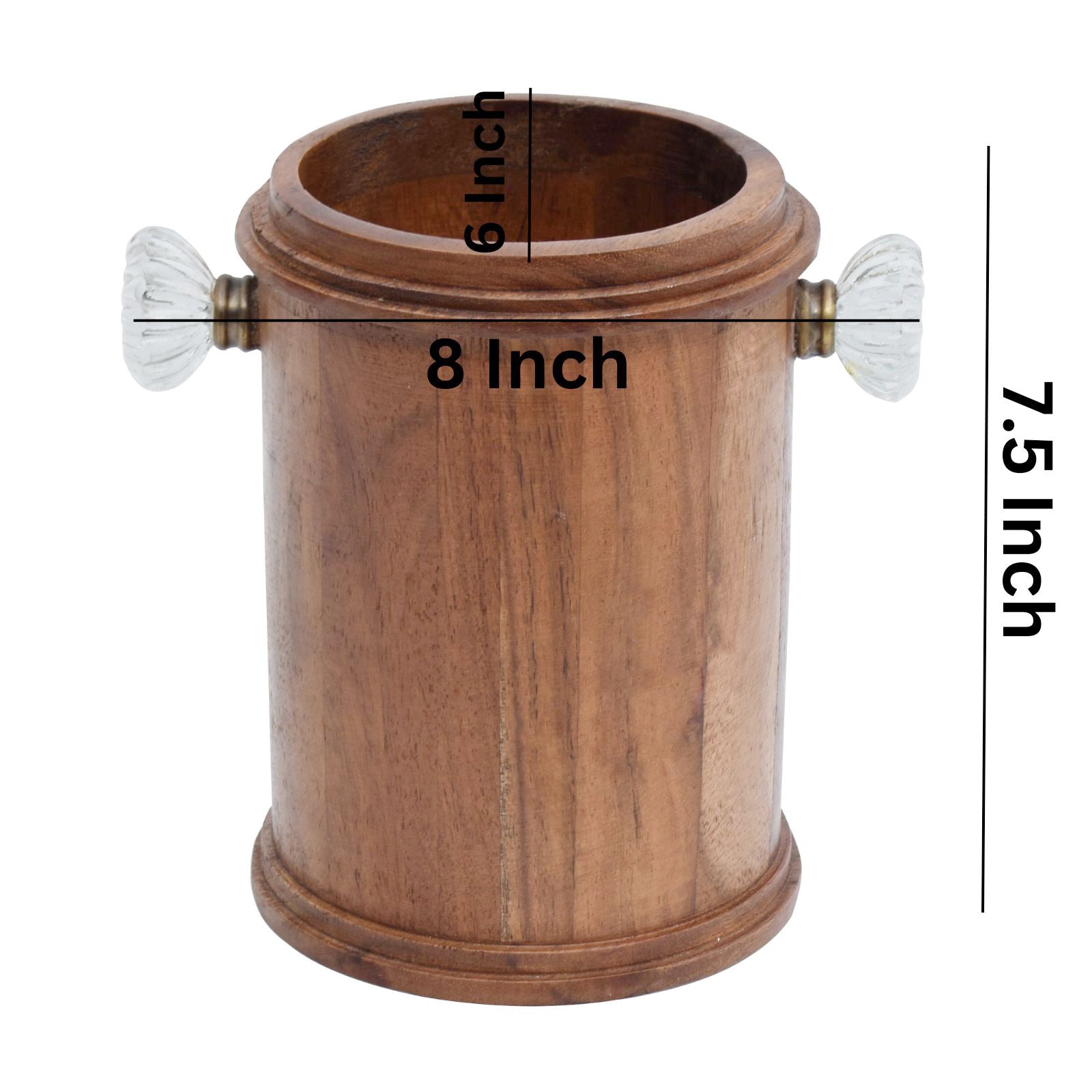 Circular Wooden utensil holder with glass knobs