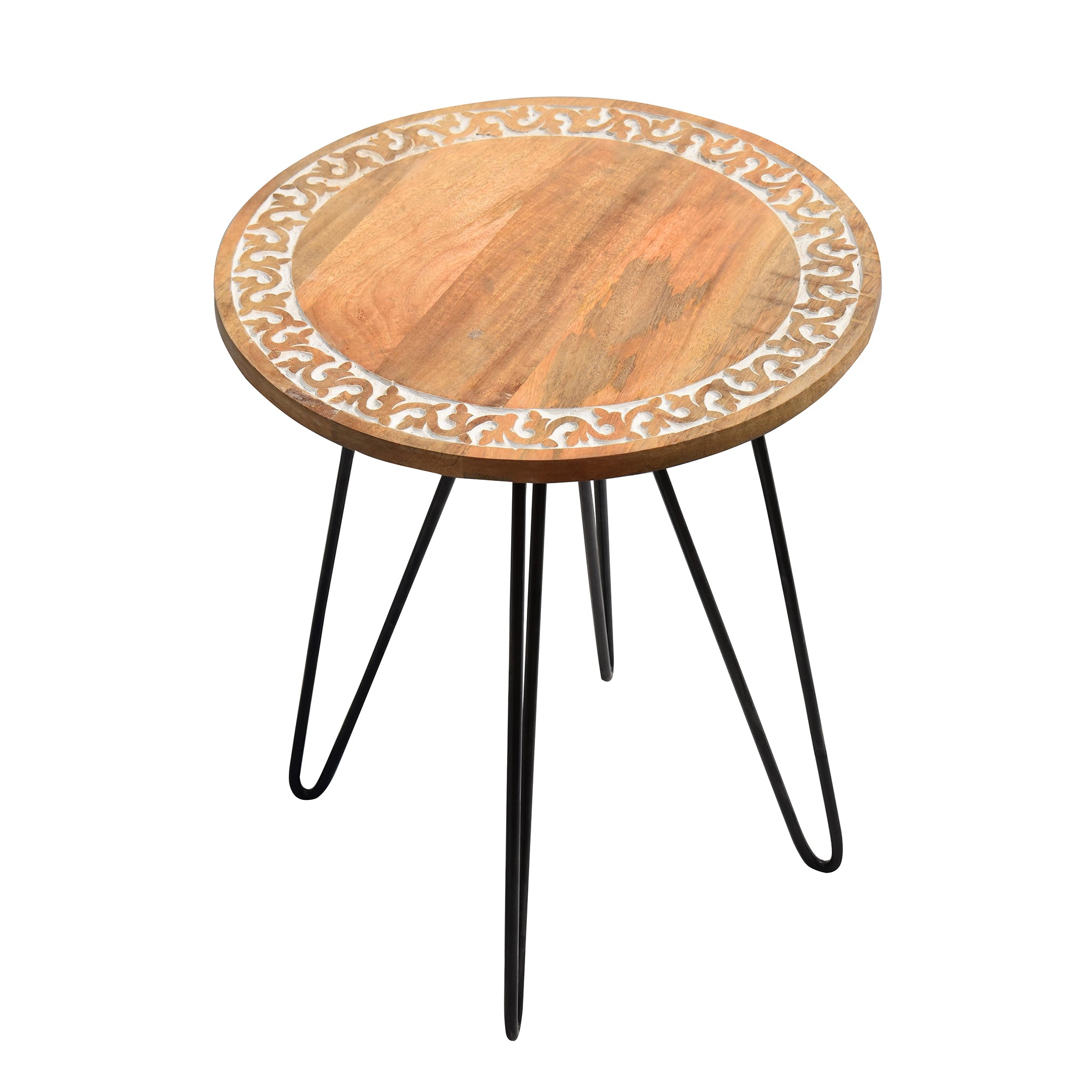 Handcrafted Wooden Table with Iron Metal Legs - Stylish 16x16x19 Inch Rustic Furniture