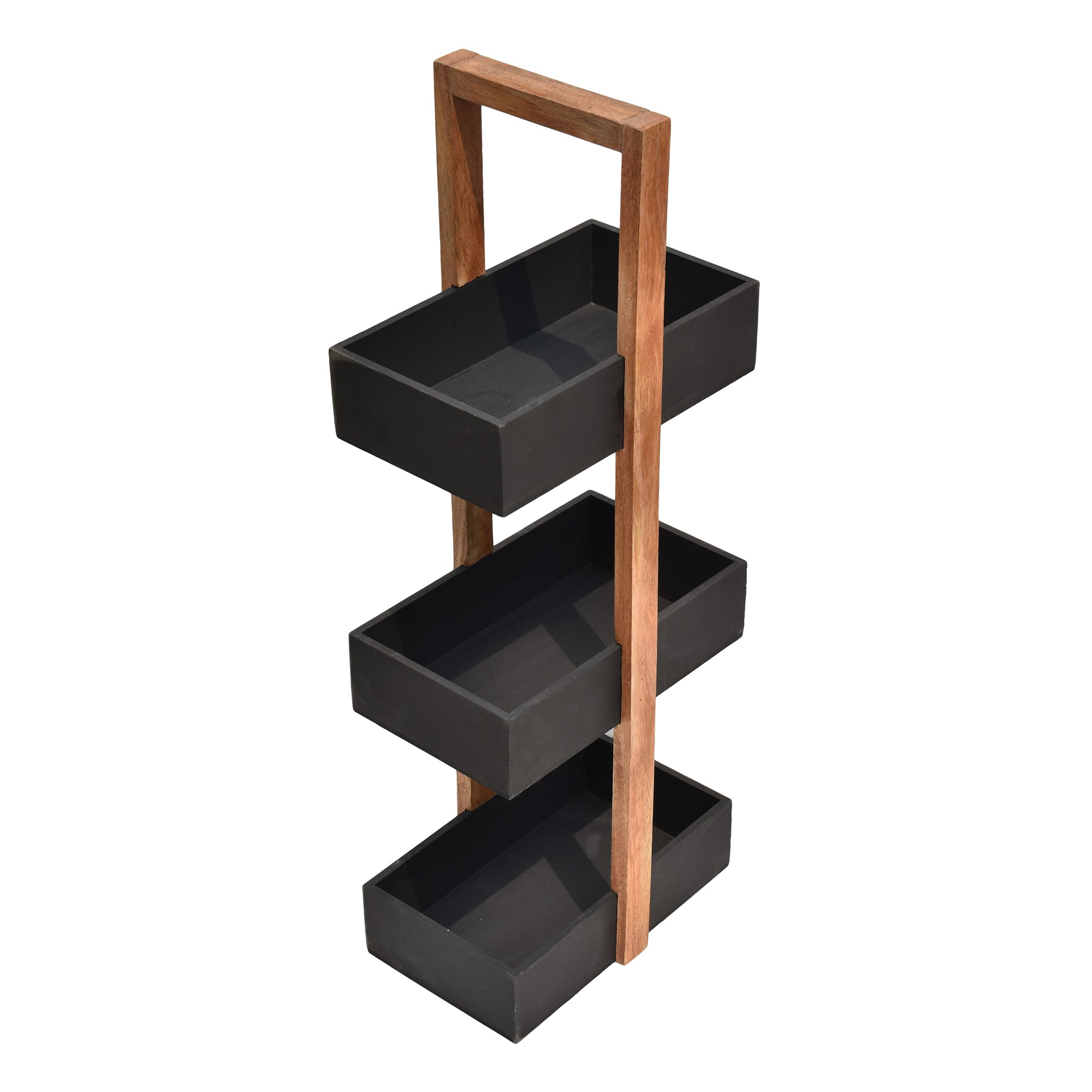 Straight black  3 Tiers Wooden Storage Organizer rack