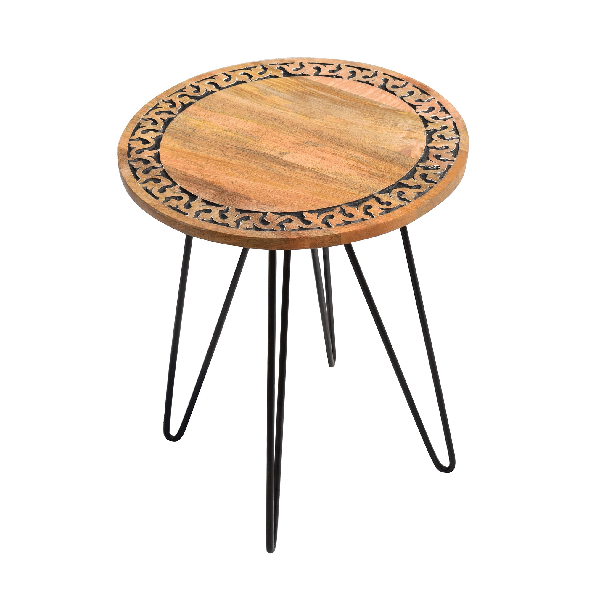 Handcrafted Wooden Table with Iron Metal Legs - Stylish 16x16x19 Inch Rustic Furniture