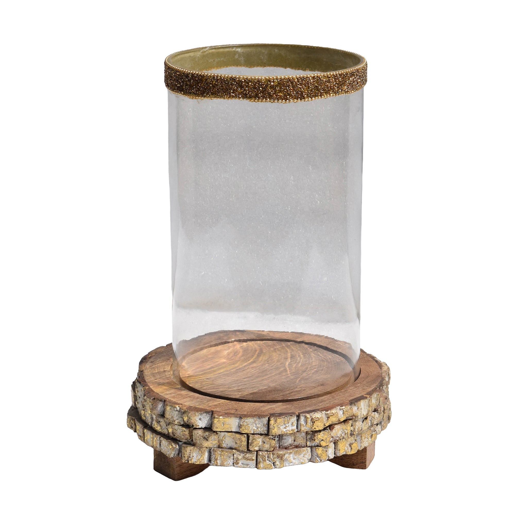 Wooden Board Candle Holder with Hurricane Glass | Rustic Home Decor Accent