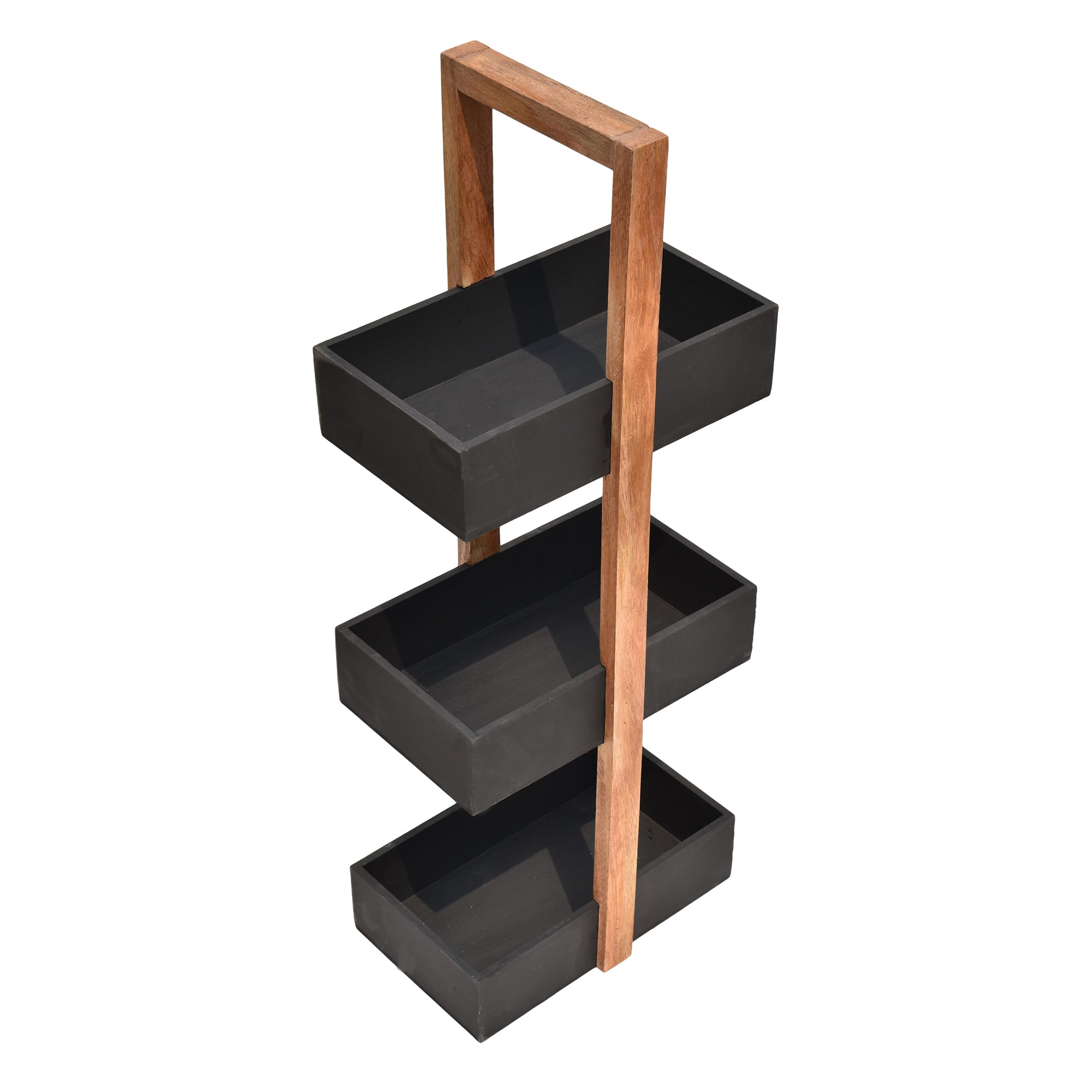 Straight black  3 Tiers Wooden Storage Organizer rack