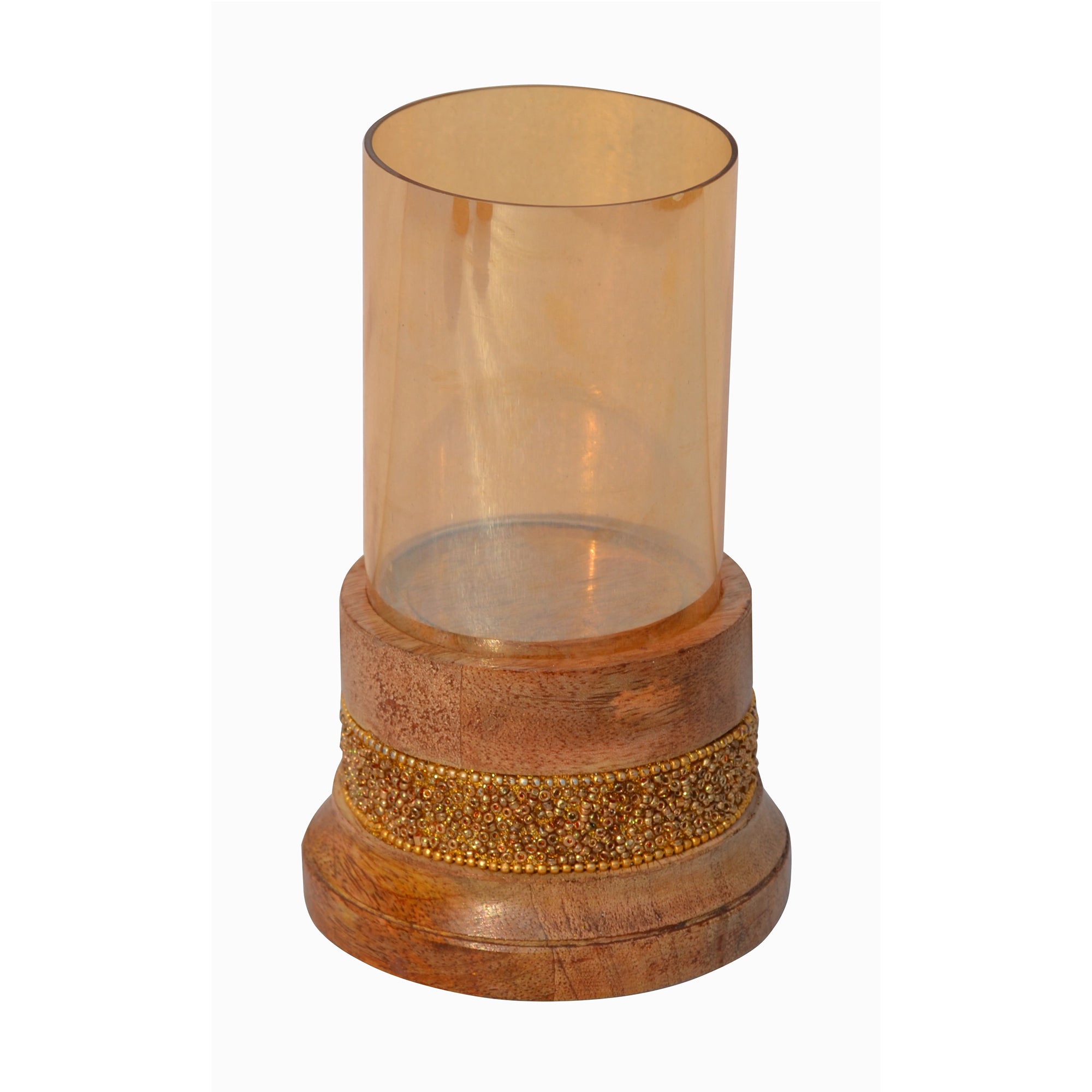 Wooden Board Candle Holder with Hurricane Glass | Rustic Home Decor Accent