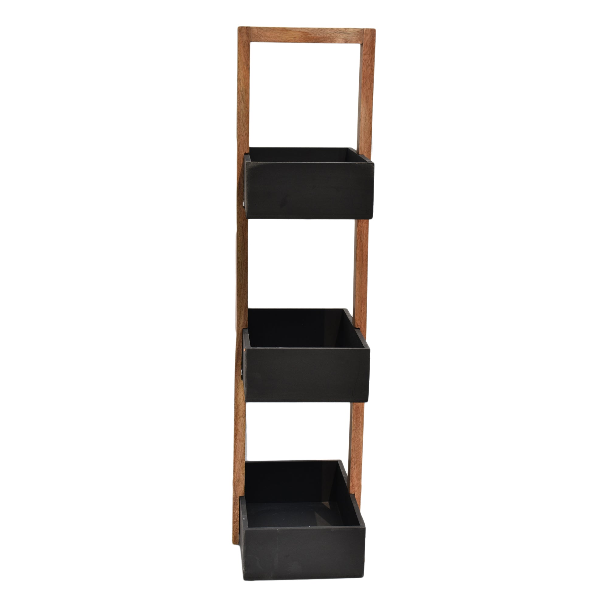 Straight black  3 Tiers Wooden Storage Organizer rack