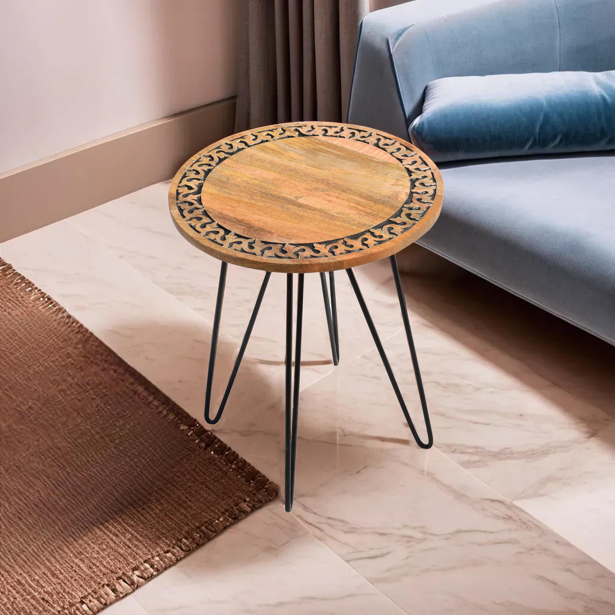 Handcrafted Wooden Table with Iron Metal Legs - Stylish 16x16x19 Inch Rustic Furniture