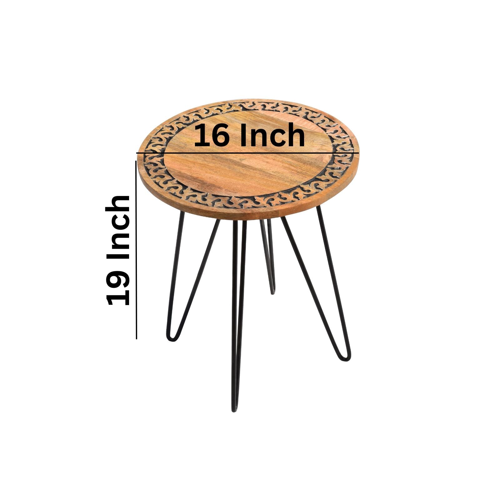 Handcrafted Wooden Table with Iron Metal Legs - Stylish 16x16x19 Inch Rustic Furniture