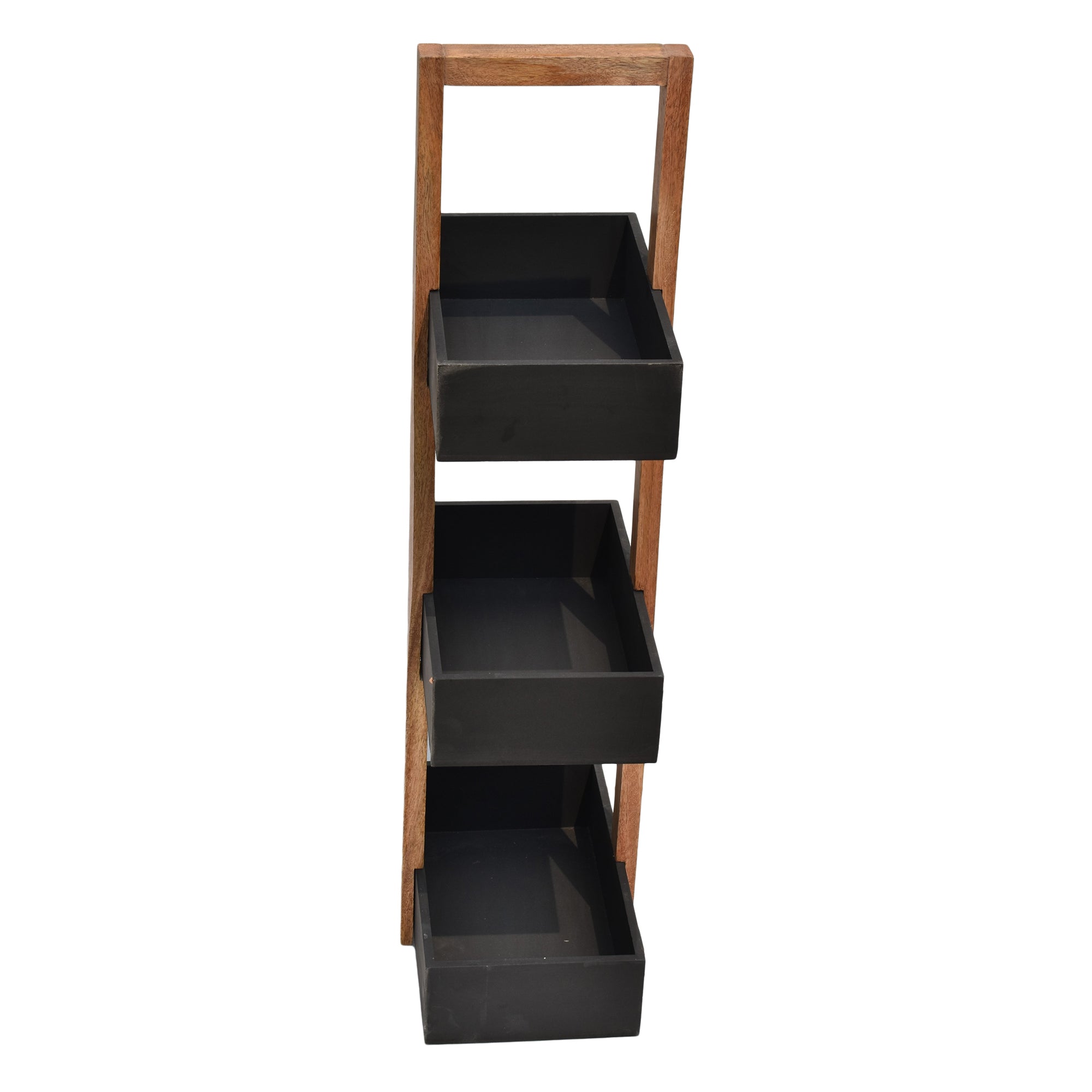 Straight black  3 Tiers Wooden Storage Organizer rack