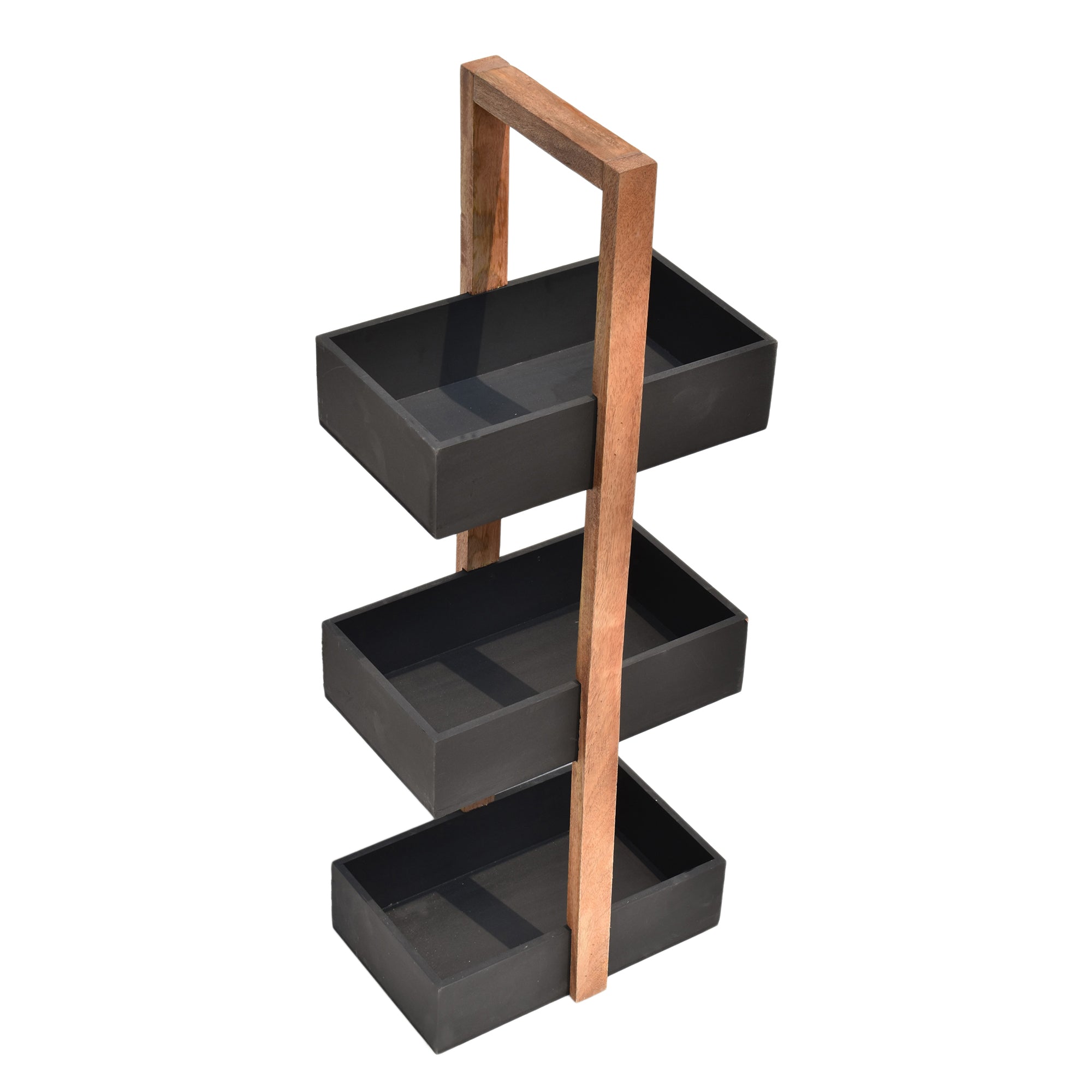 Straight black  3 Tiers Wooden Storage Organizer rack