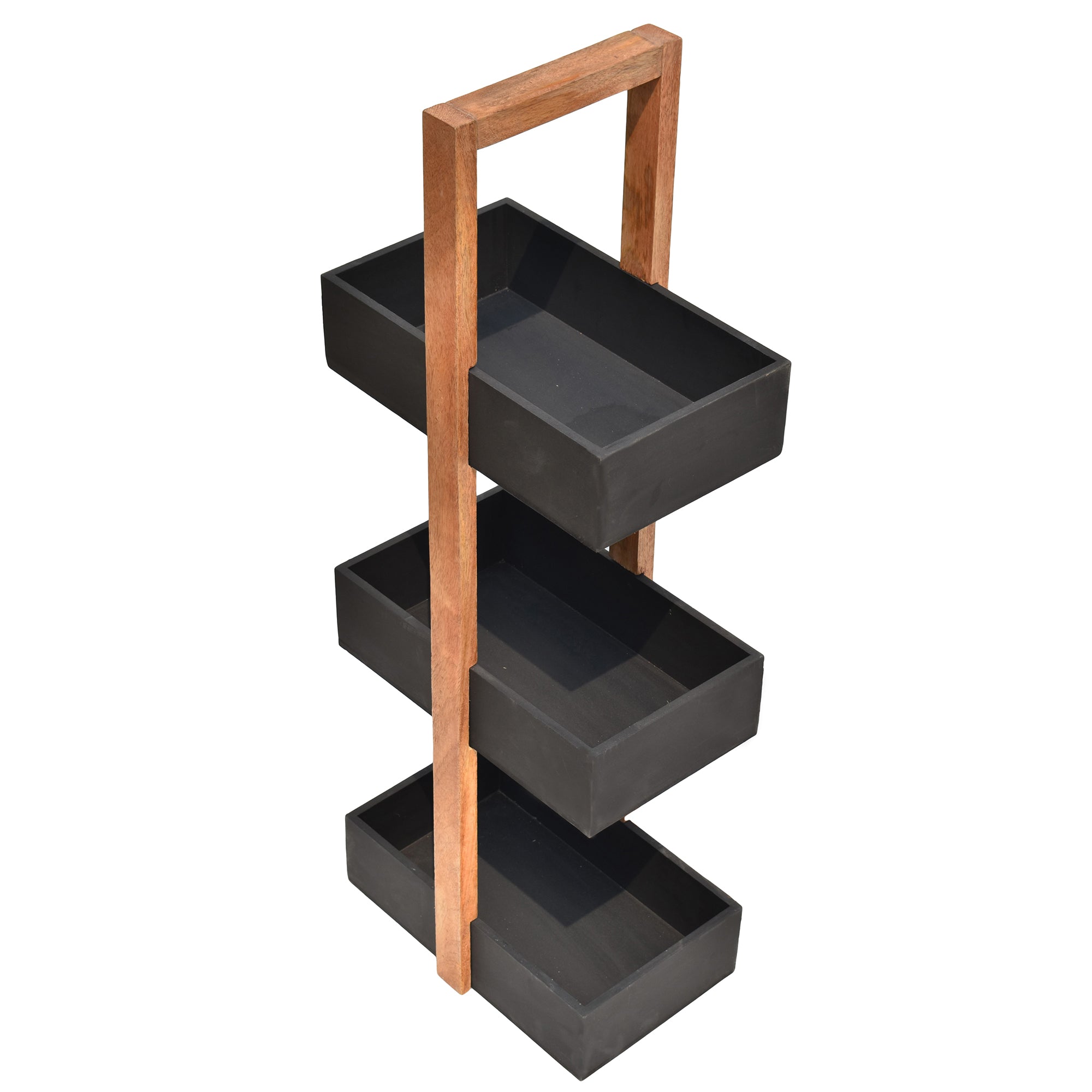 Straight black  3 Tiers Wooden Storage Organizer rack