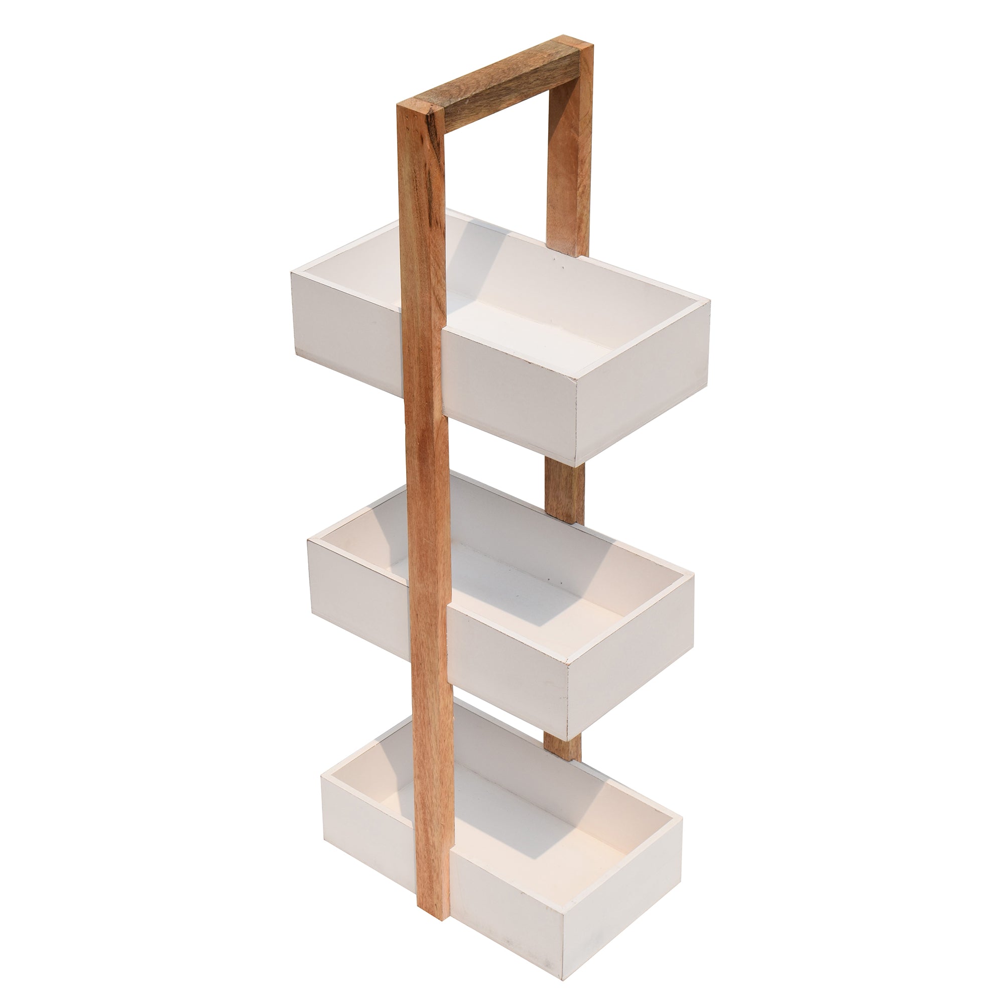 Straight white 3 Tiers Wooden Storage Organizer rack