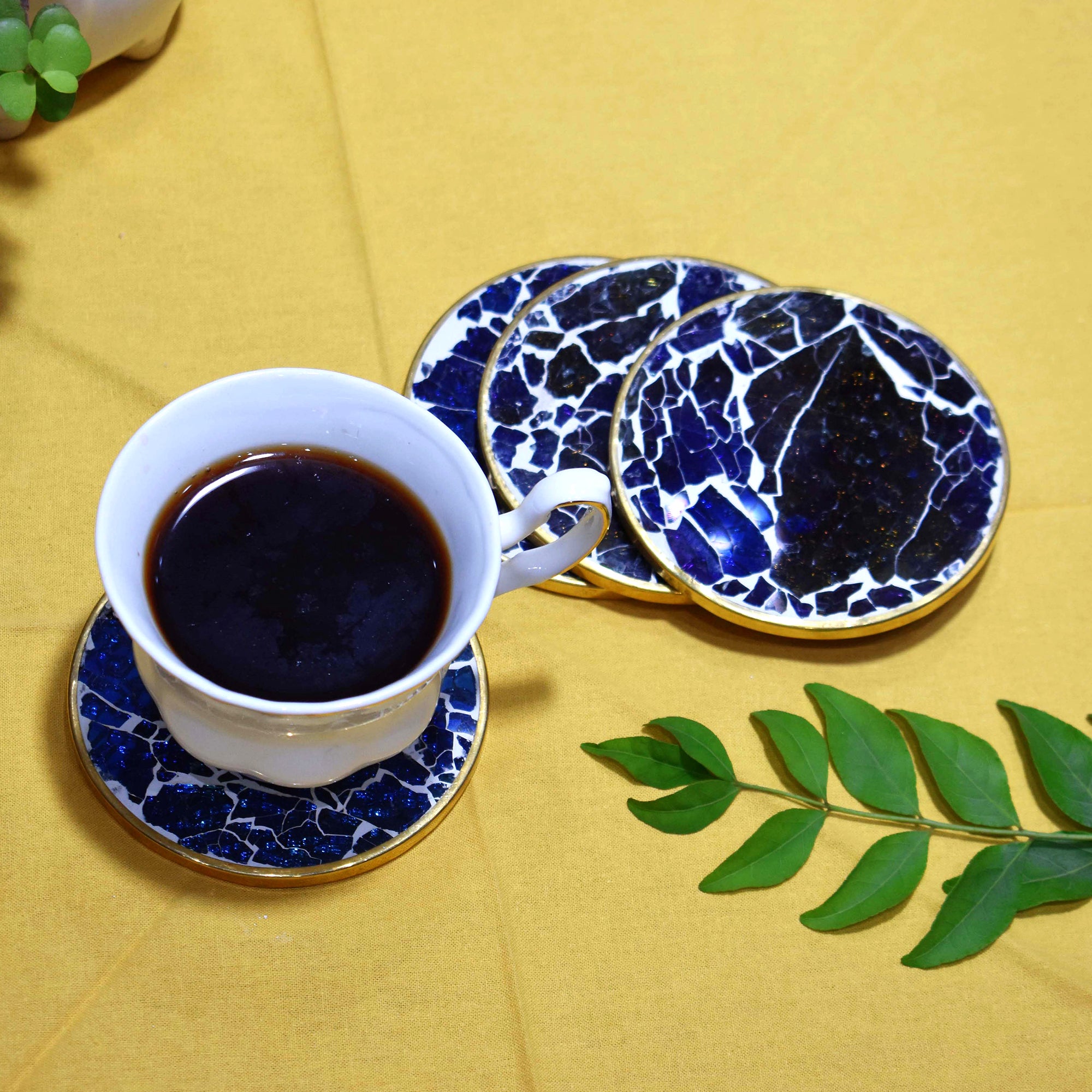 Mosaic Wooden Coaster(Blue Glass and Resin)