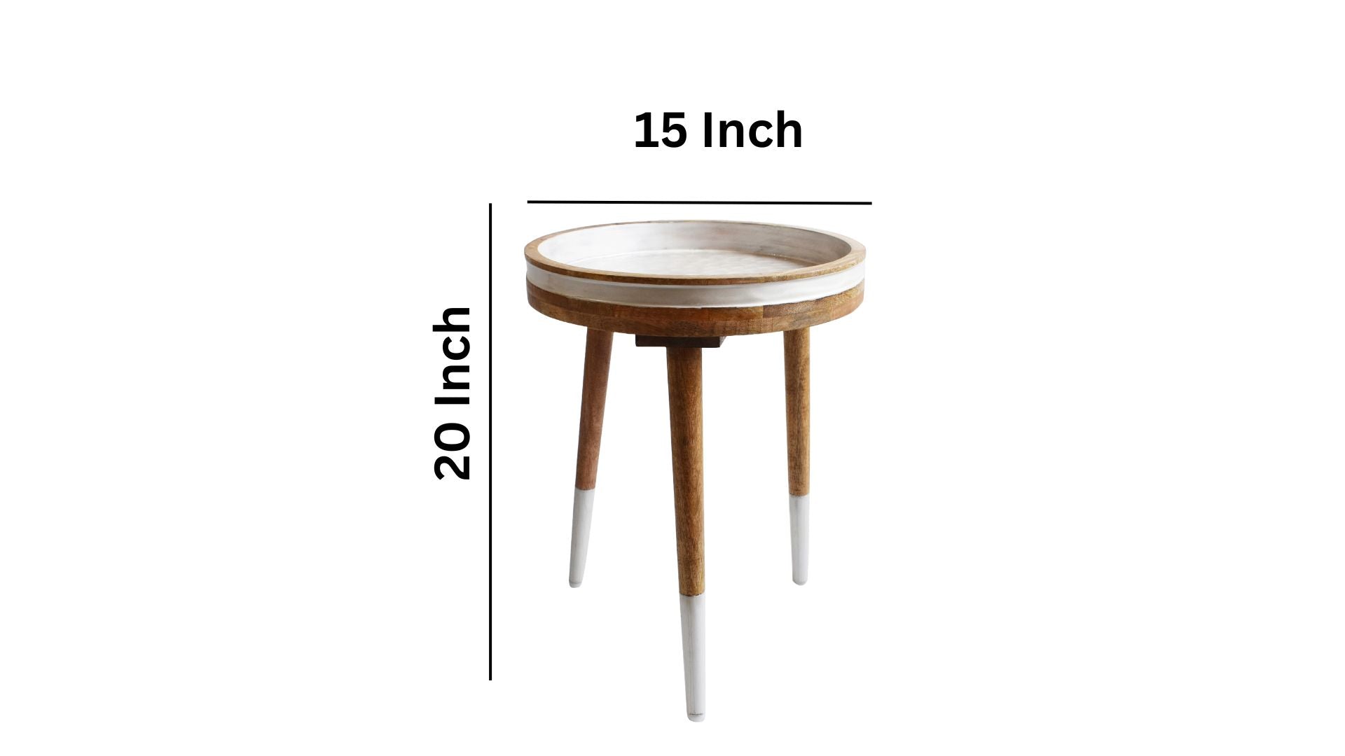 White Decal work Round Side Wooden Table