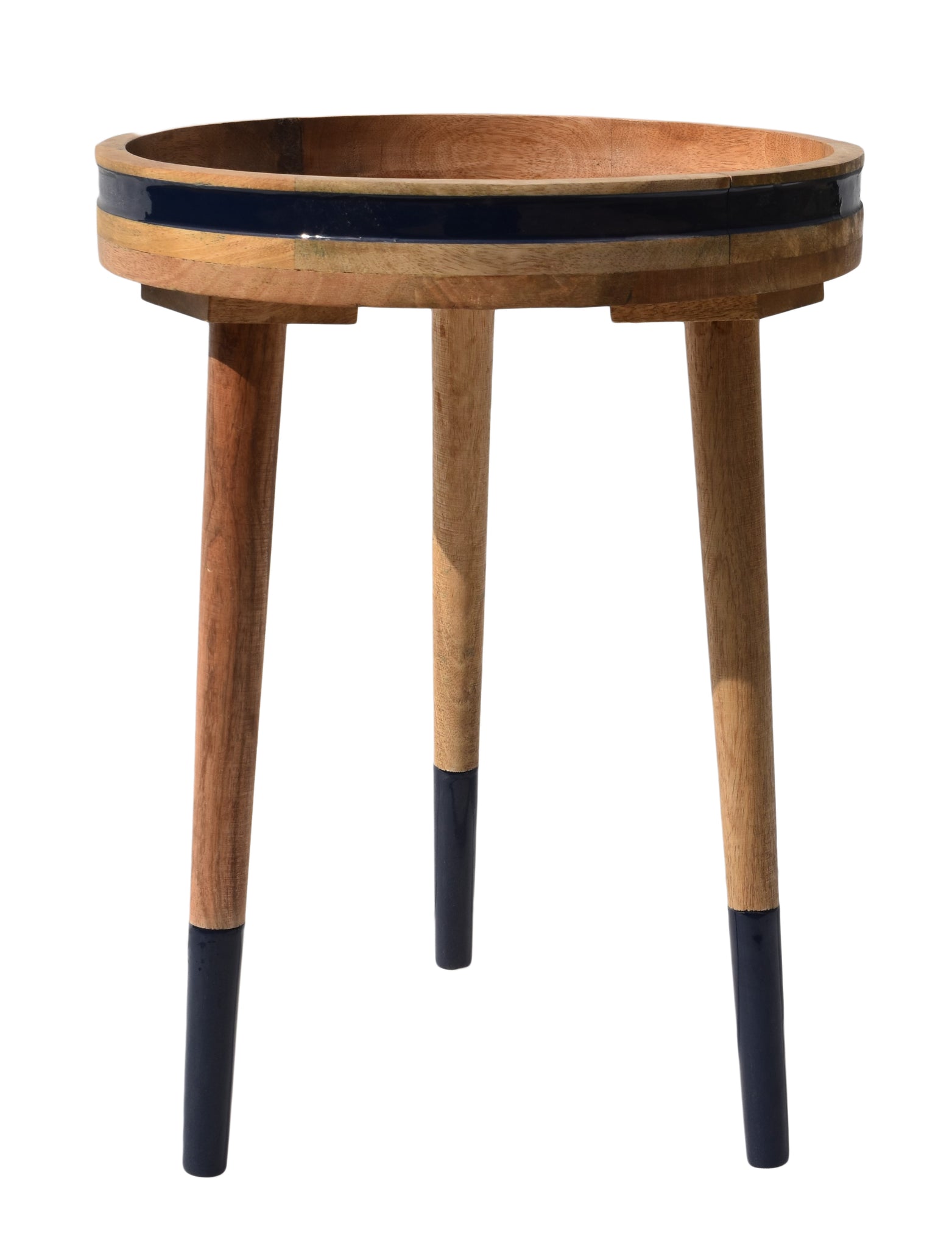 Checkered Decal work Round Side Wooden Table