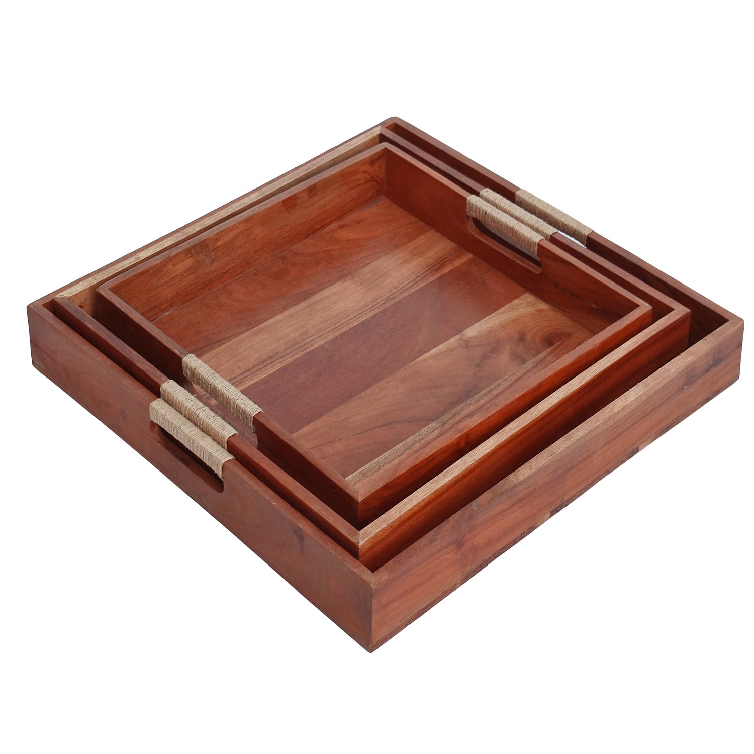 Jute Wooden handles Acacia tray