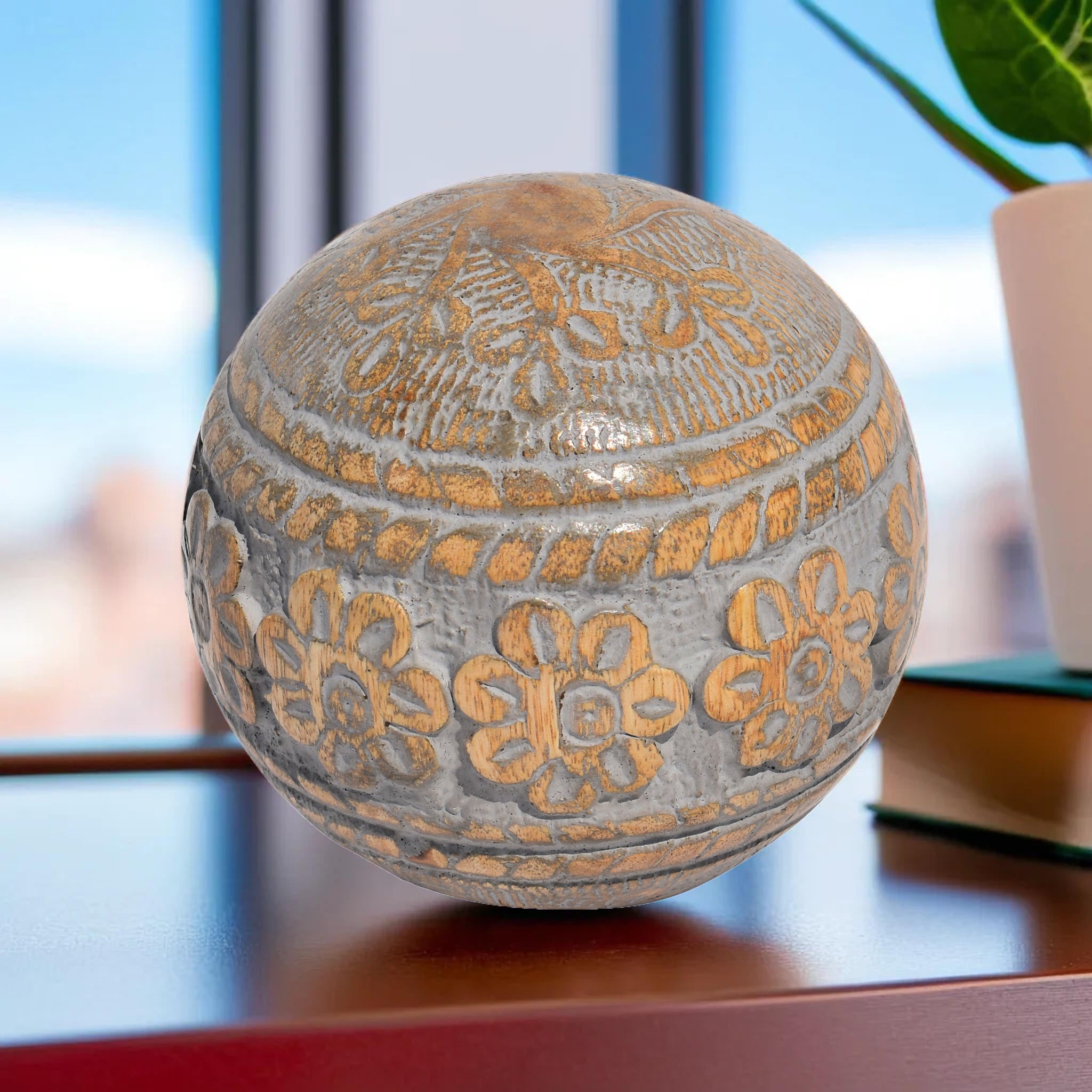 Gray Antique Mango Wooden Orbs | 10x10 CM | Decorative Gift