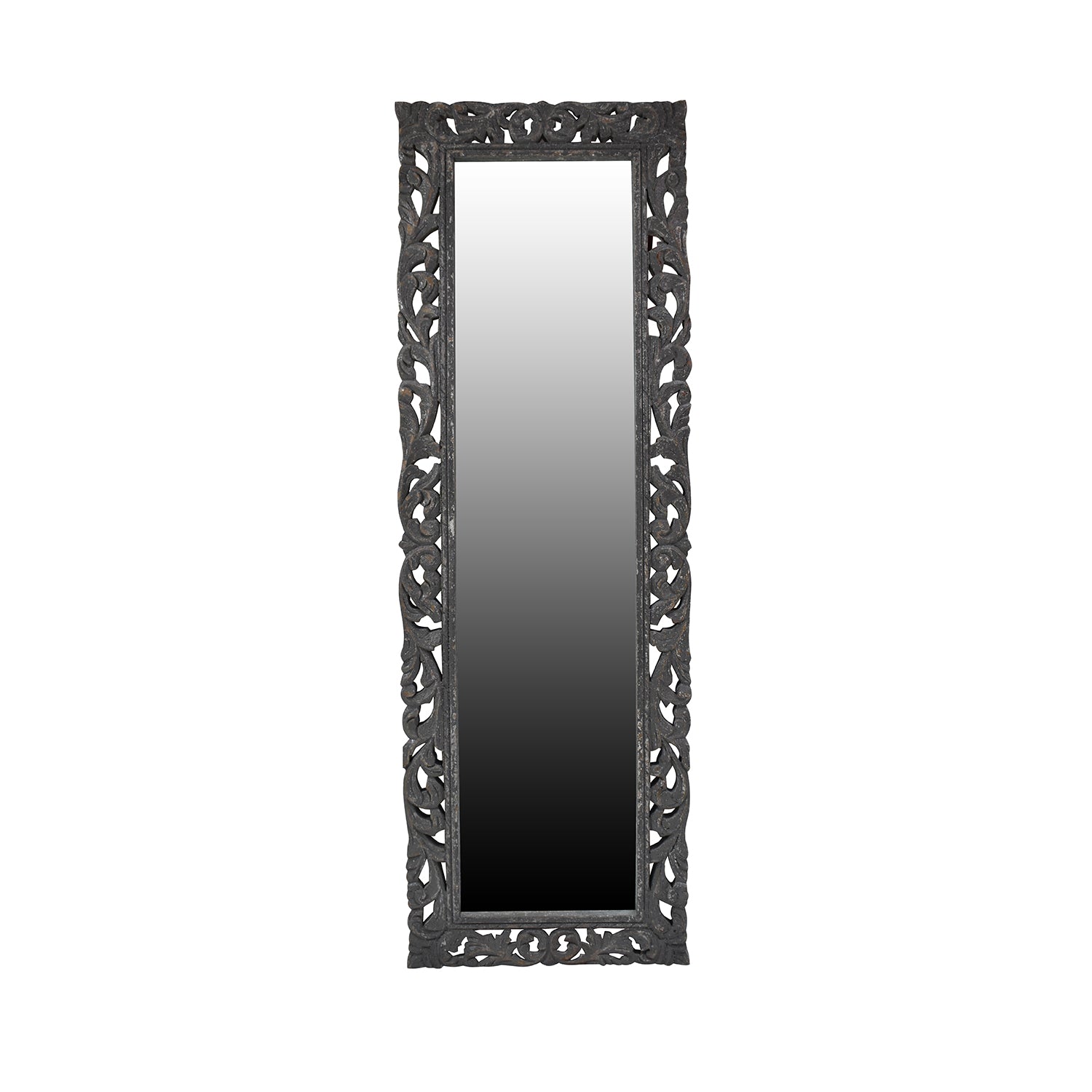 Carved Wooden Mirror 18x48 Inches | Handcrafted Wall Mirror with Intricate Design