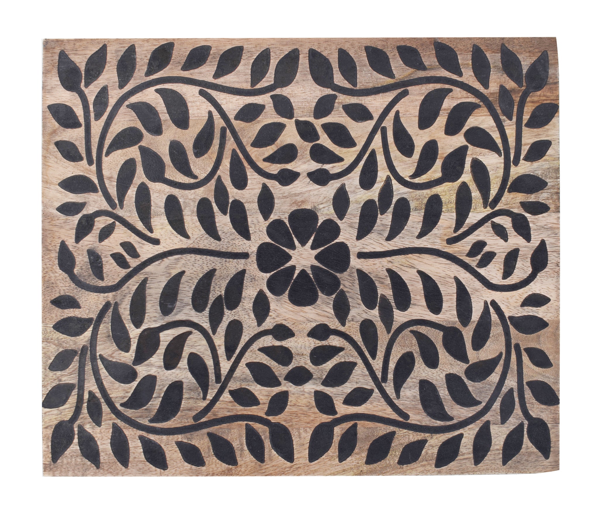 Wooden Floral Black Natural Contemporary C-Shape Side Table (GD1640)