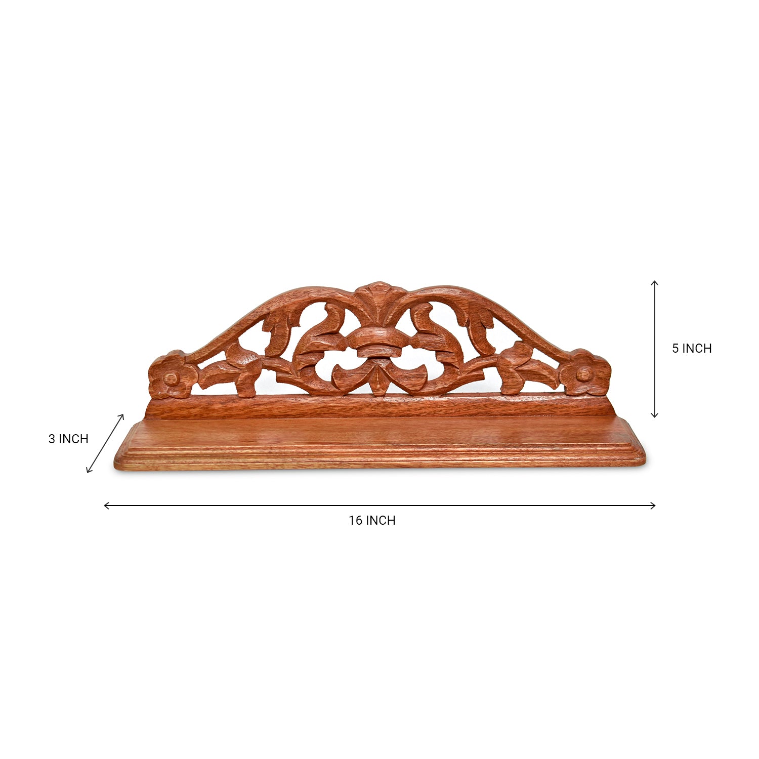 Sleek Wooden Carved Walnut Wall Shelf