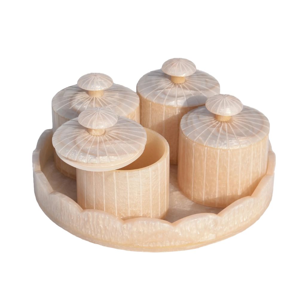 Wooden Resin Dry Fruit Container Set | 4 Airtight Jars with Tray | Modern Storage Solution
