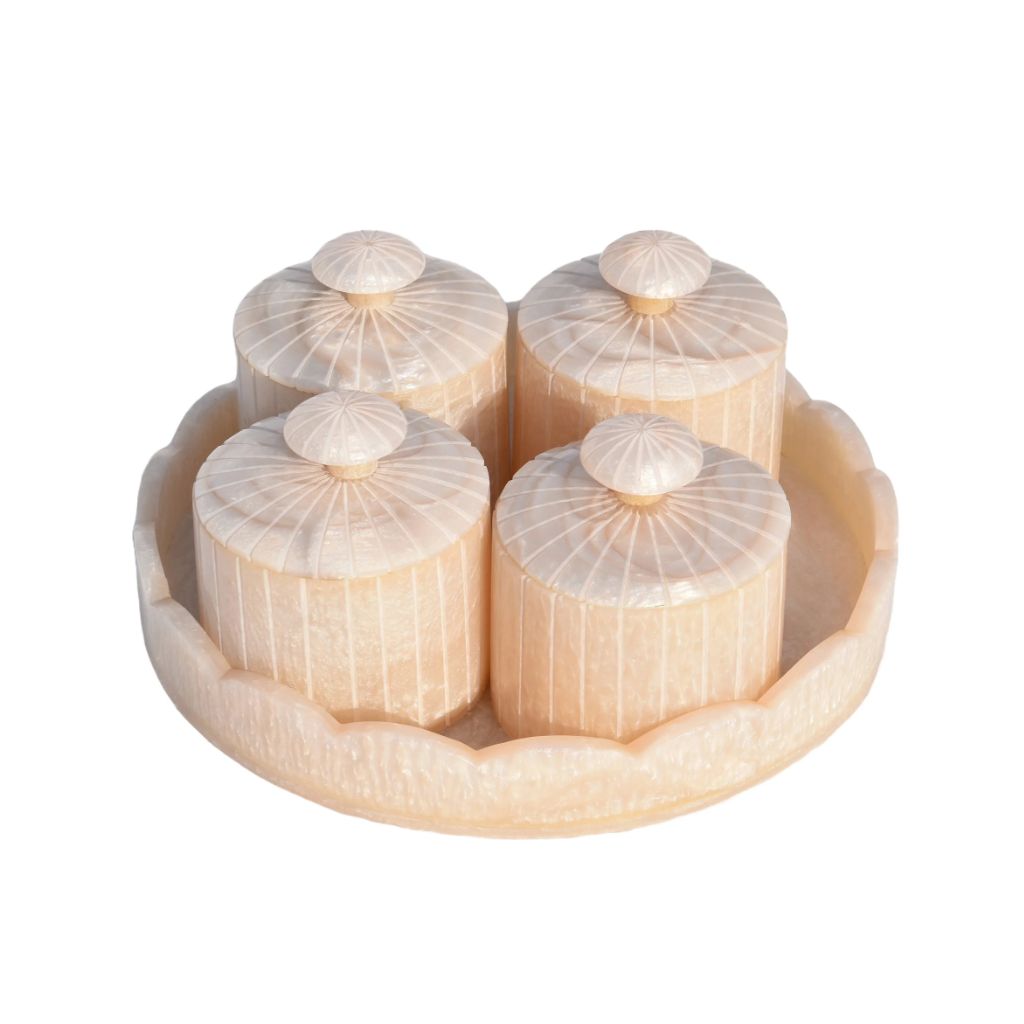 Wooden Resin Dry Fruit Container Set | 4 Airtight Jars with Tray | Modern Storage Solution