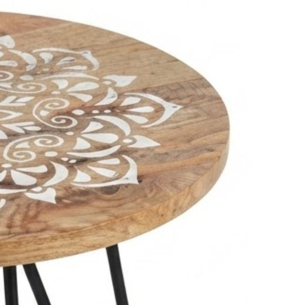 Handcrafted Wooden Side Table with Metal Legs Pack of 2