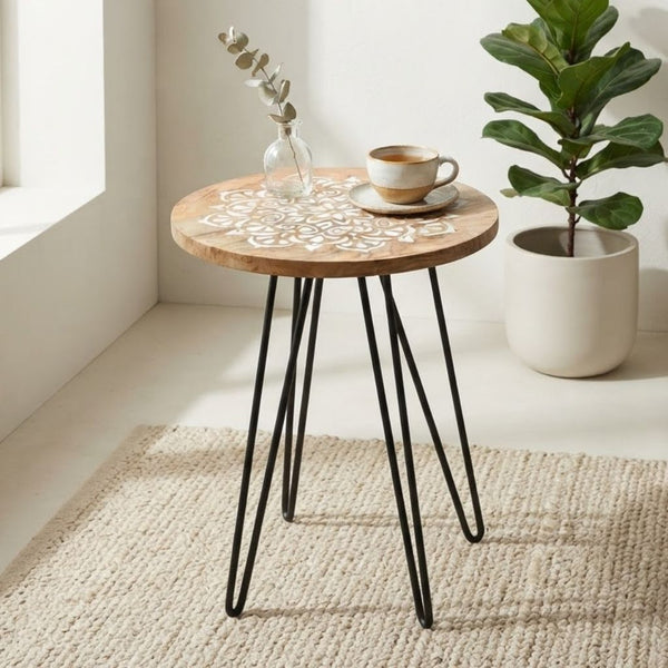 Handcrafted Wooden Side Table with Metal Legs Pack of 2