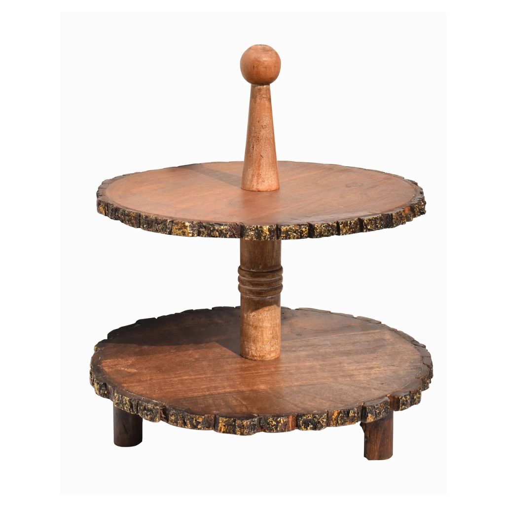 Wooden Multi Story Cake Stand, Dessert Serving Tray Platter,  Cake Cutting Holder, Cake Plate with Bark Pattern Tray Dessert Stand Cupcake Holder