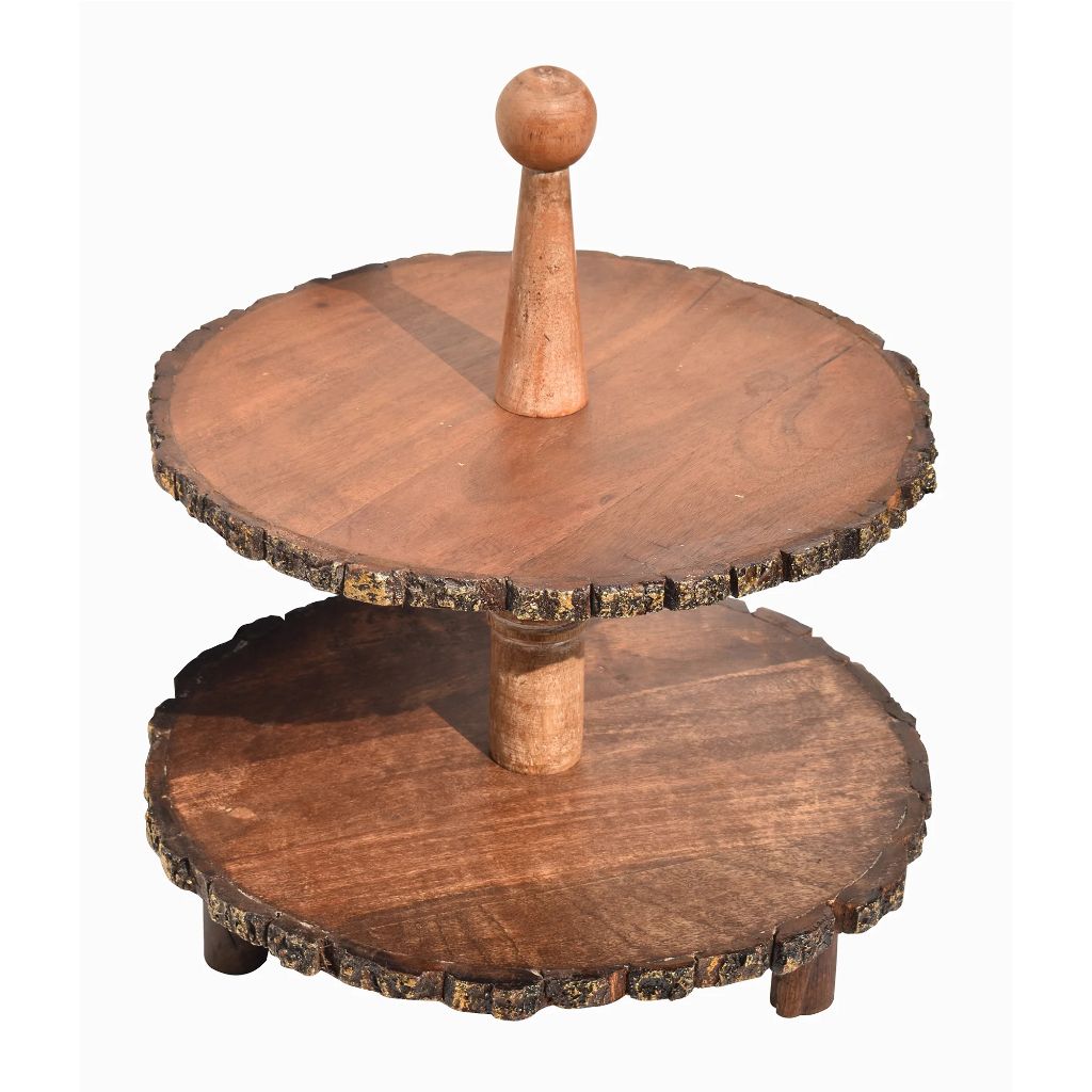Wooden Multi Story Cake Stand, Dessert Serving Tray Platter,  Cake Cutting Holder, Cake Plate with Bark Pattern Tray Dessert Stand Cupcake Holder