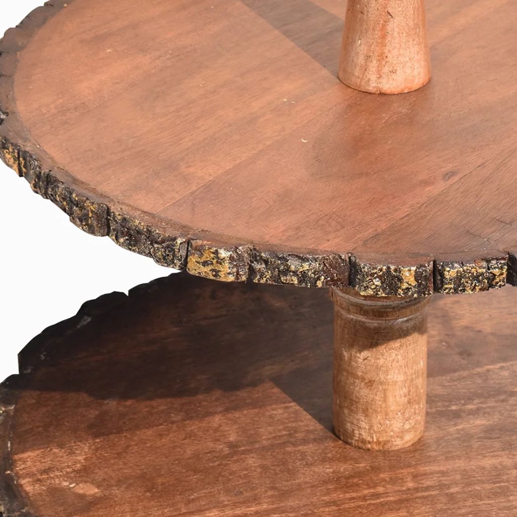 Wooden Multi Story Cake Stand, Dessert Serving Tray Platter,  Cake Cutting Holder, Cake Plate with Bark Pattern Tray Dessert Stand Cupcake Holder