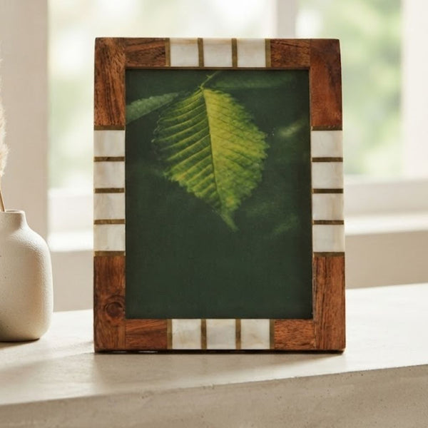 White strips Resin Photo Frame -  Elegant Wooden Frame