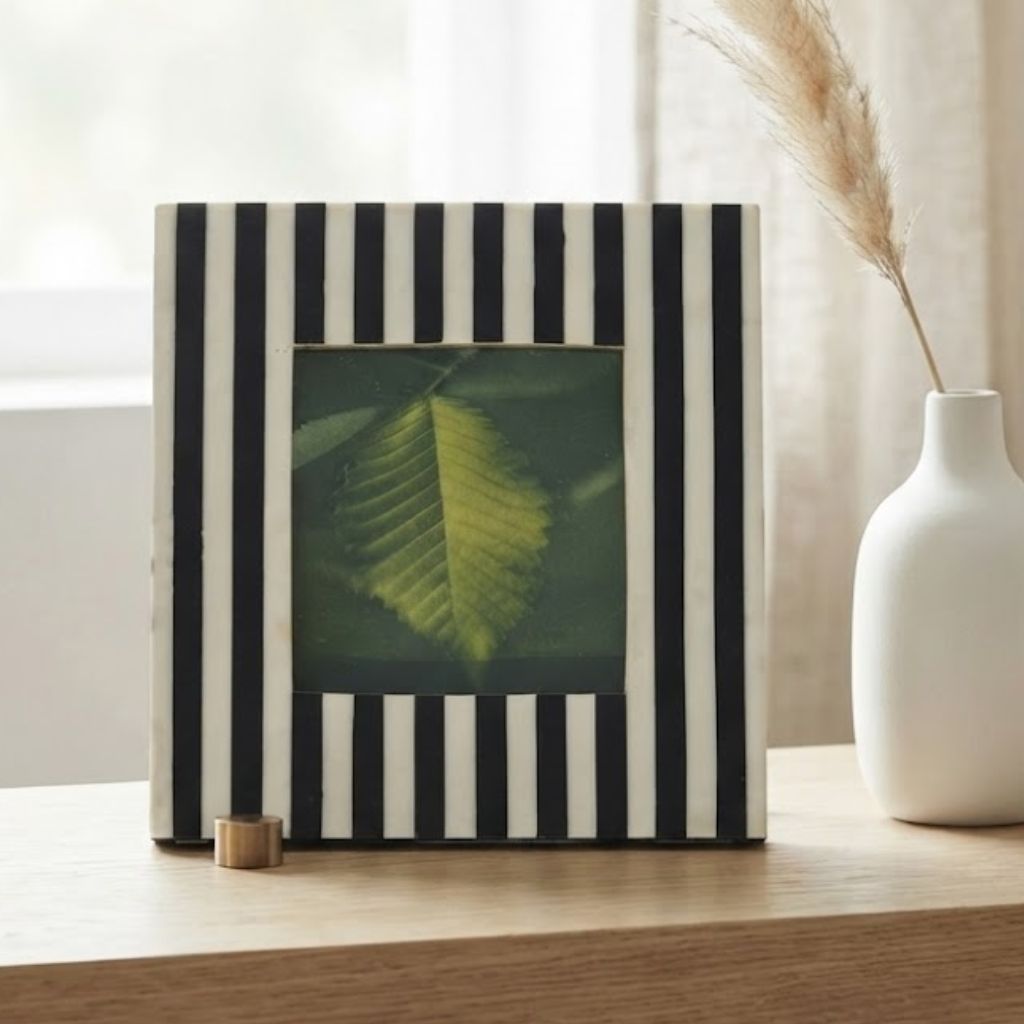 Black & White strips Resin Photo Frame -  Elegant Wooden Frame