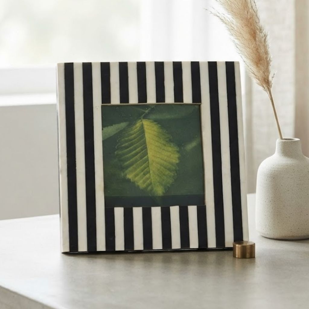 Black & White strips Resin Photo Frame -  Elegant Wooden Frame