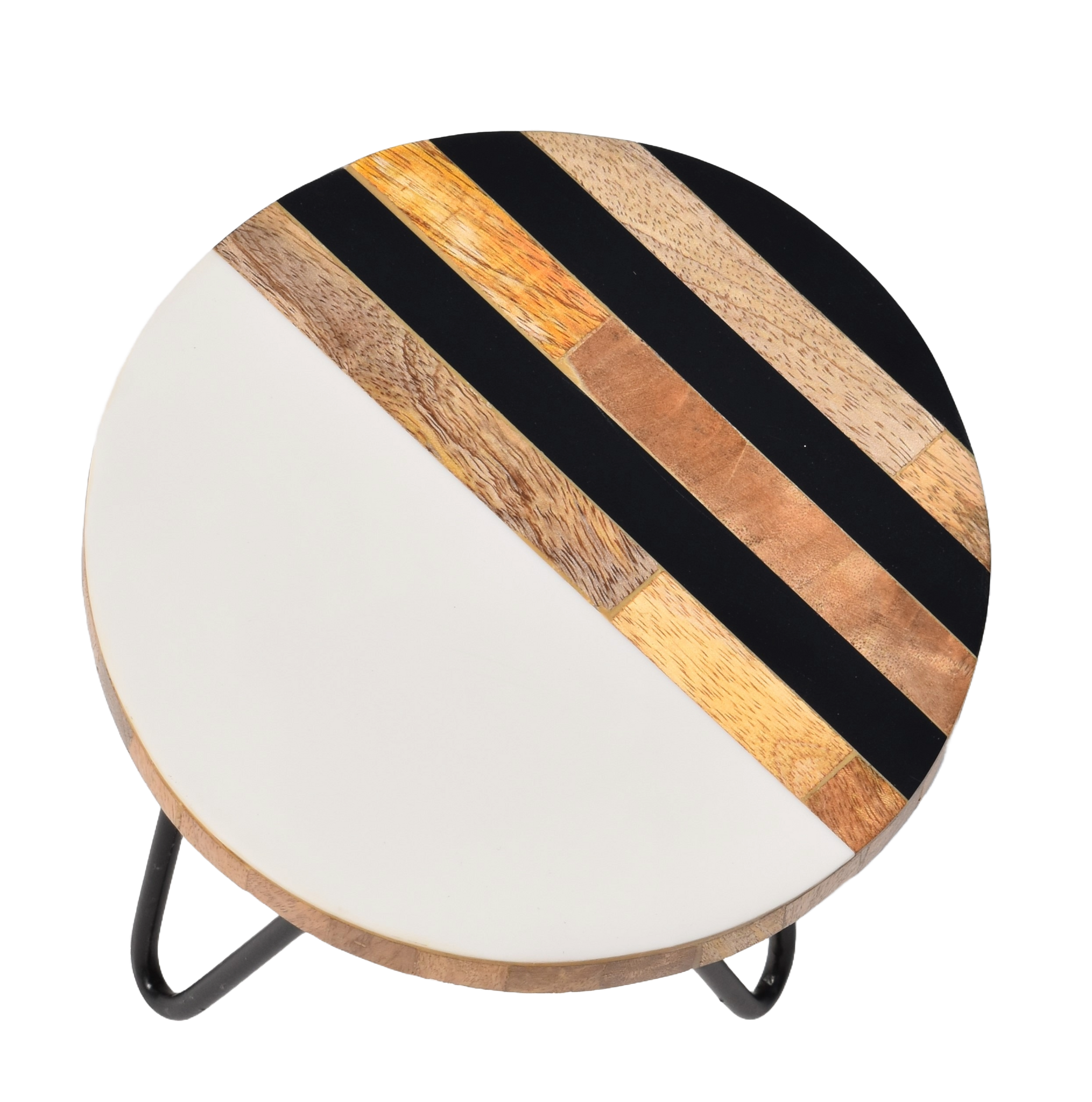 White, Black & Natural Plant Stand with Wooden Base and Resin Top (20x20cm) | Versatile Indoor/Outdoor Flower Pot Holder, Stool, and Decorative Accent | Modern Home and Garden Decoration