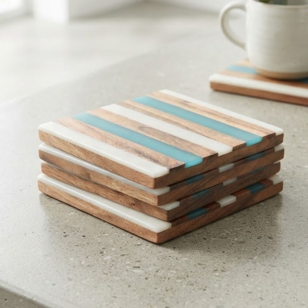 Wooden Resin Coaster(Blue and white Resin)