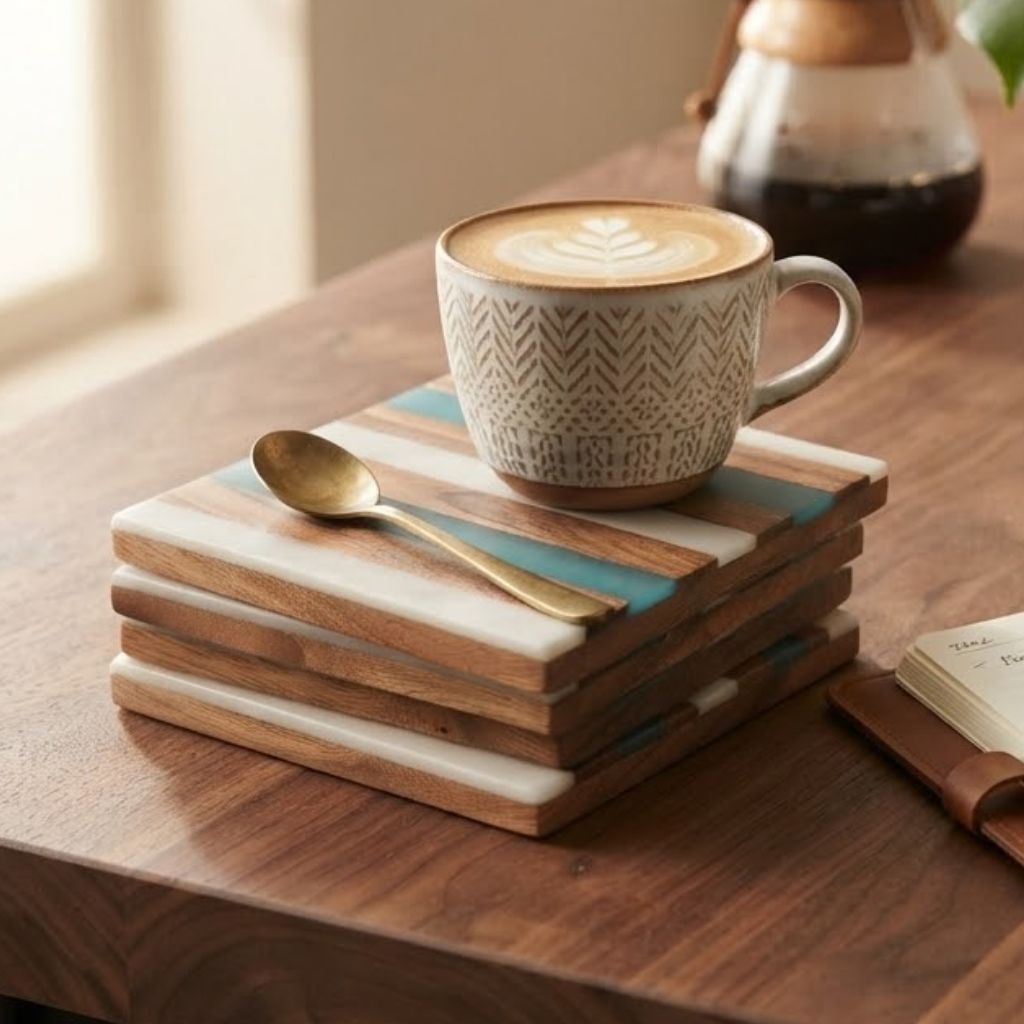 Wooden Resin Coaster(Blue and white Resin)