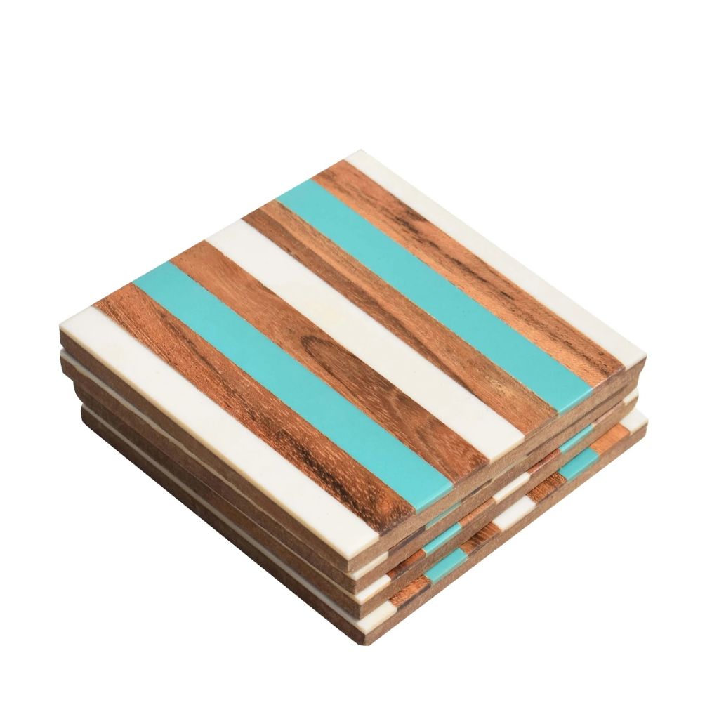 Wooden Resin Coaster(Blue and white Resin)