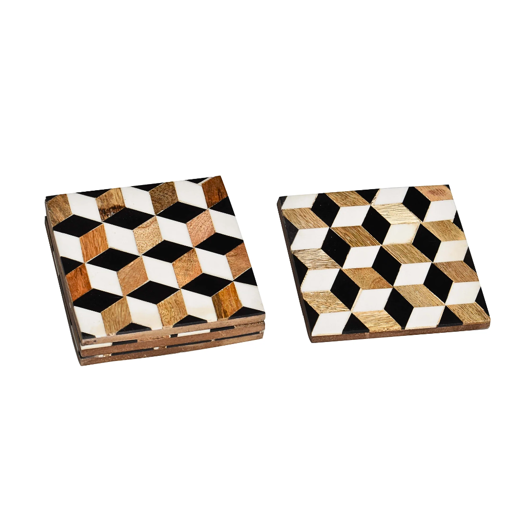 Resin Wooden Coaster(Black and white geometrical Resin)